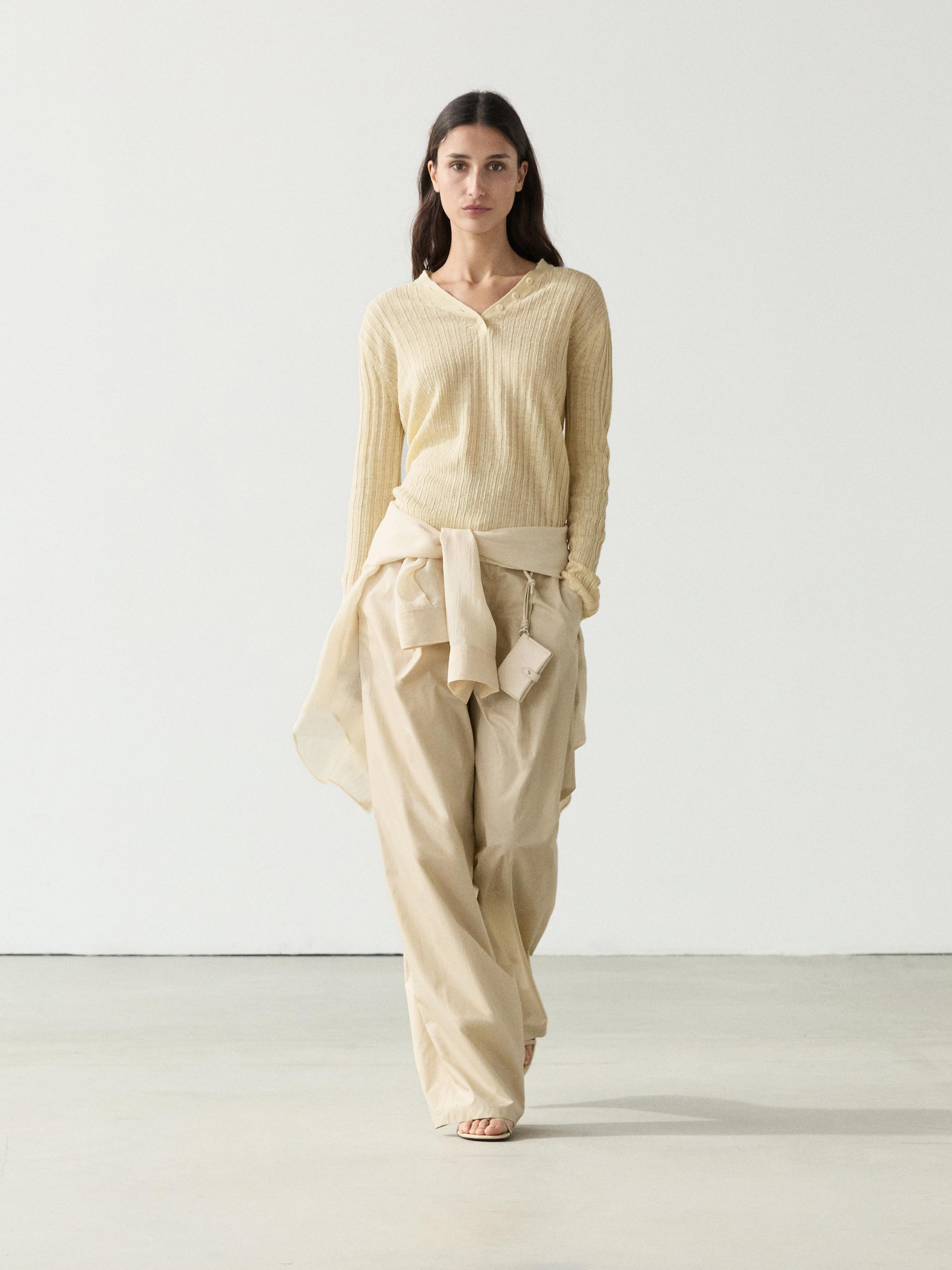 100% linen knit sweater with button details — Vanilla