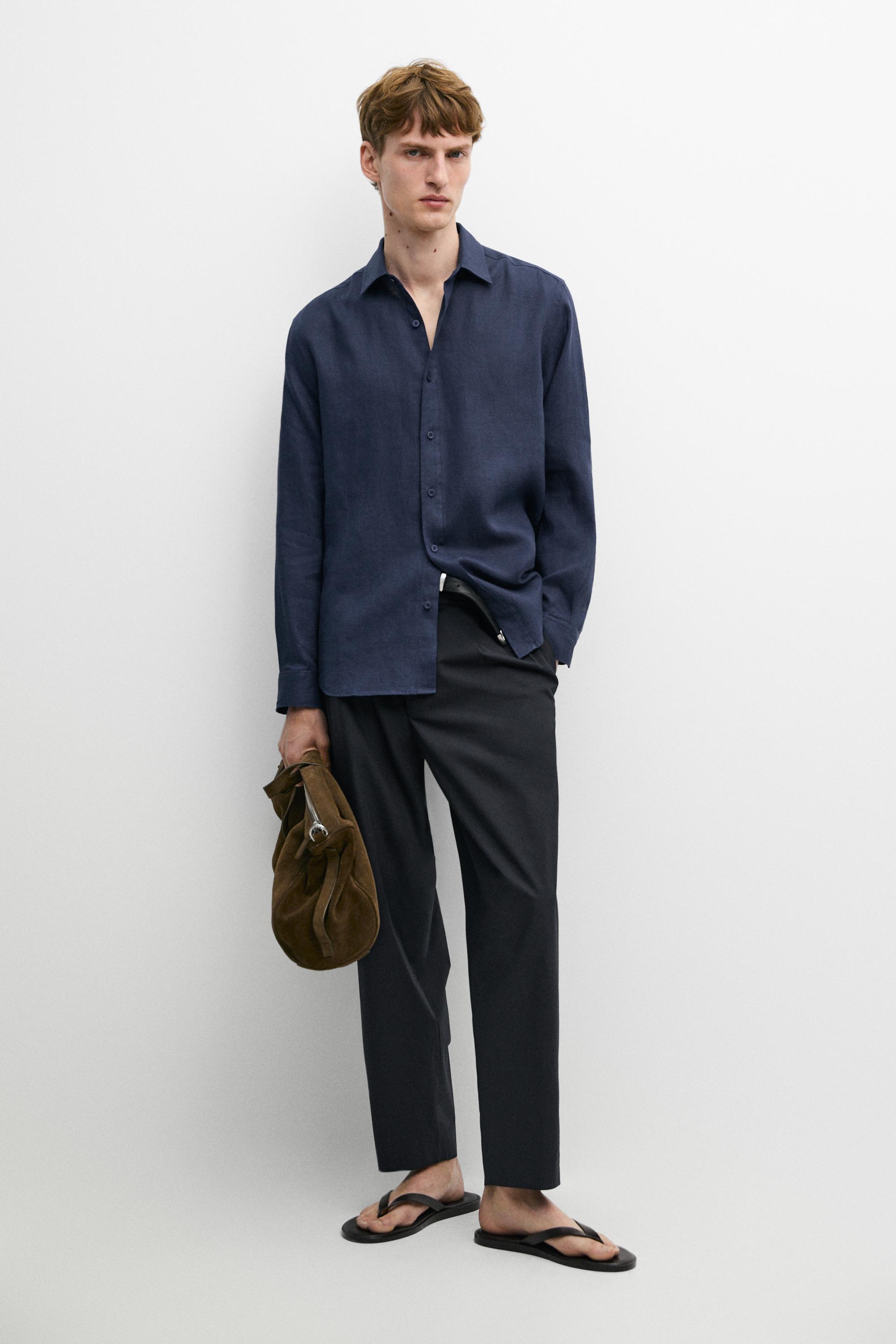 Slim fit 100% linen shirt — DEEP BLUE