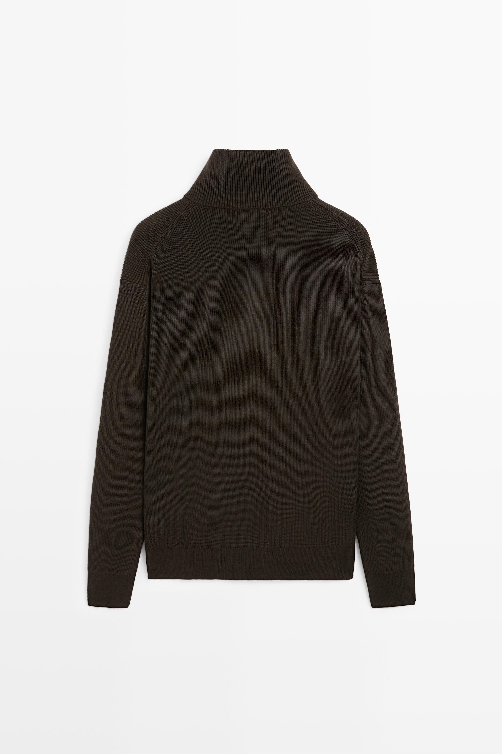 100% cotton mock neck knit sweater — BROWN MARL