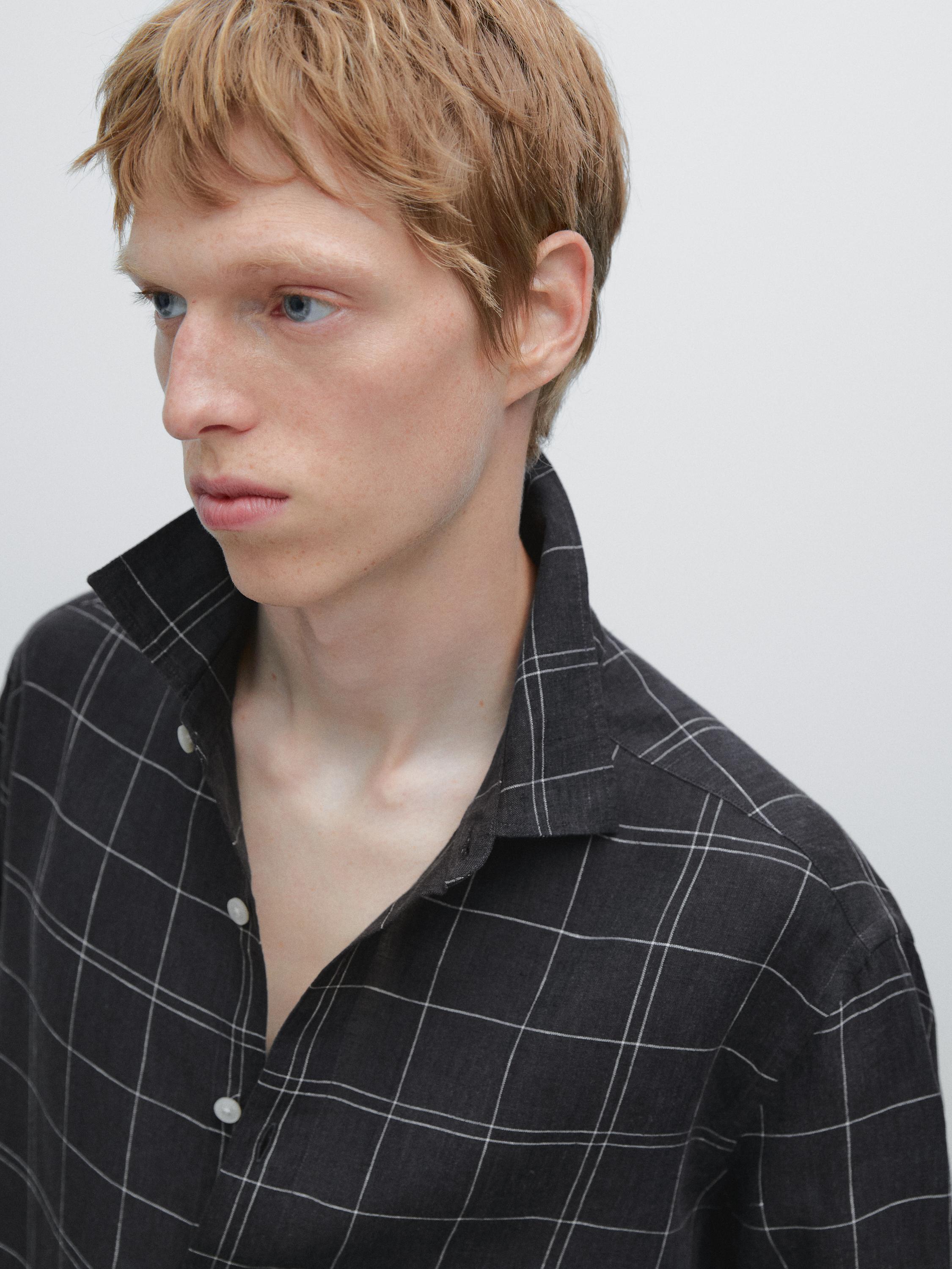 100% linen regular fit check shirt