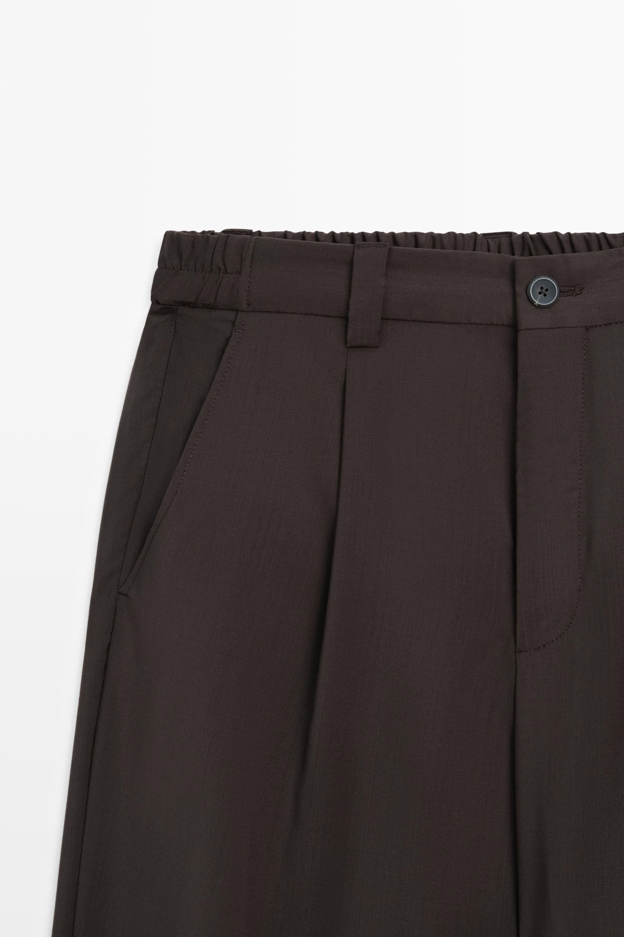Relaxed fit cool wool trousers with darts — BROWN