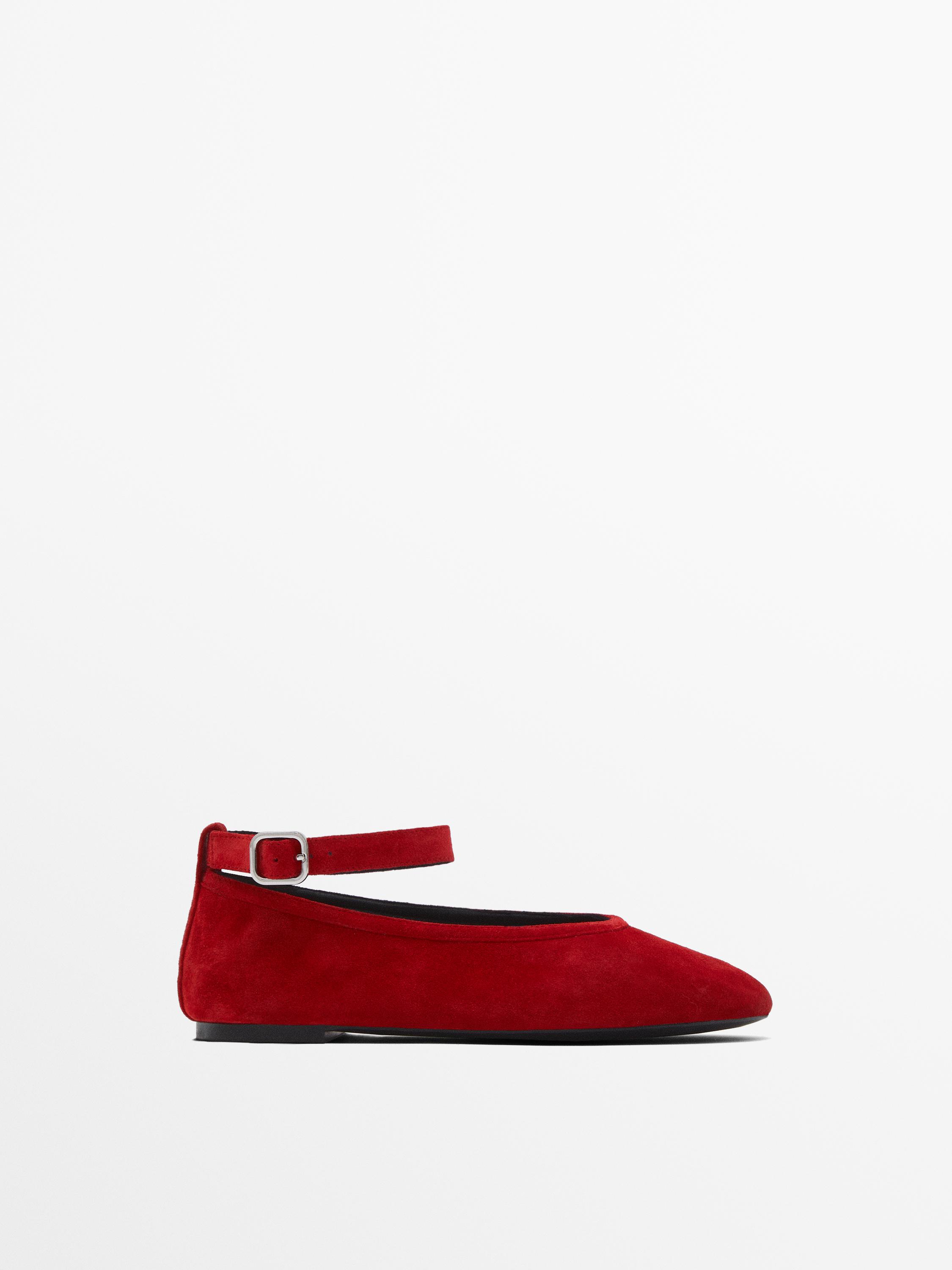 Soft ballet flats with detachable ankle strap · Red · Flat Shoes ...