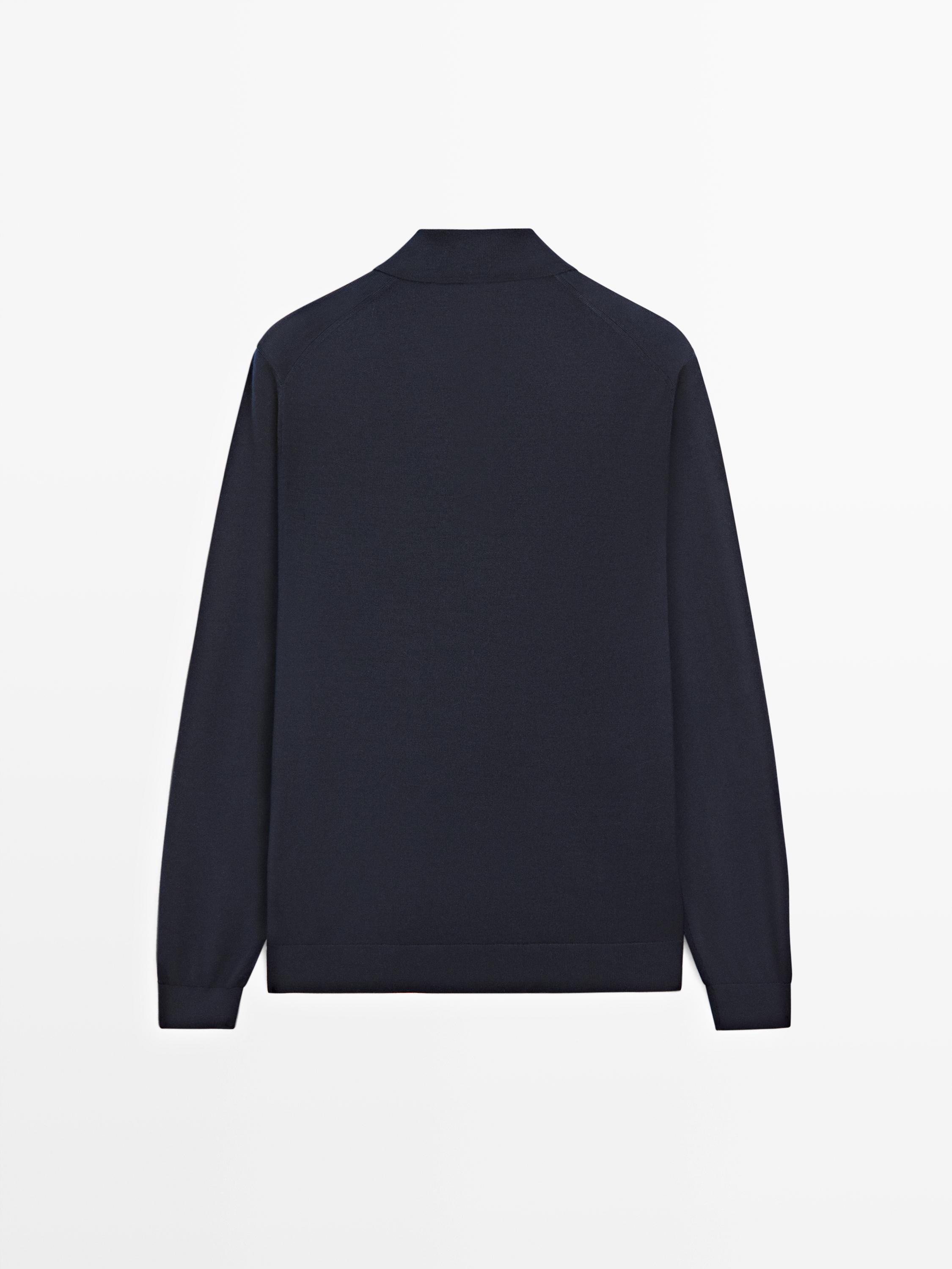 100% wool knit sweater with polo collar — NAVY BLUE