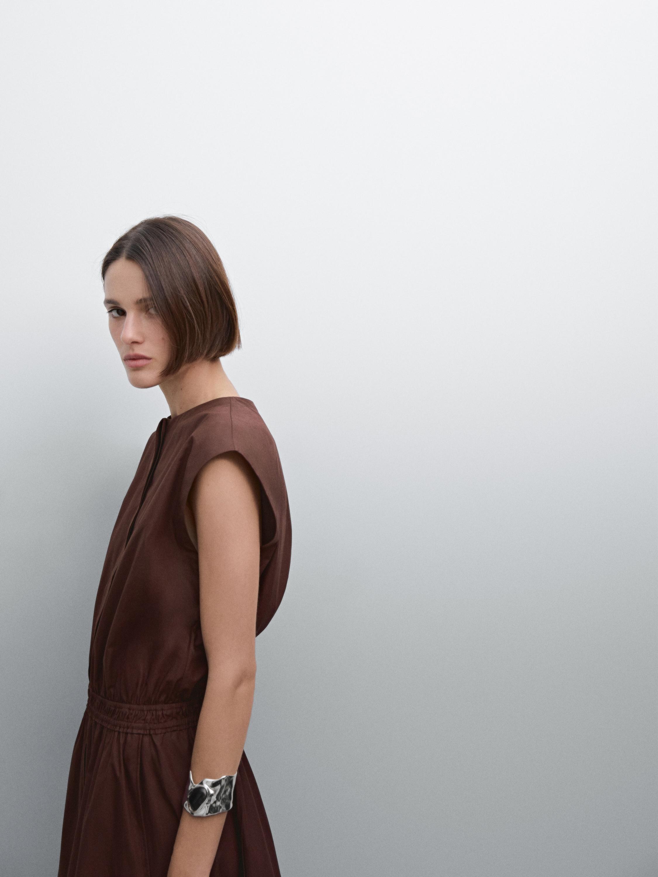 Vestido midi popelín cintura elástica