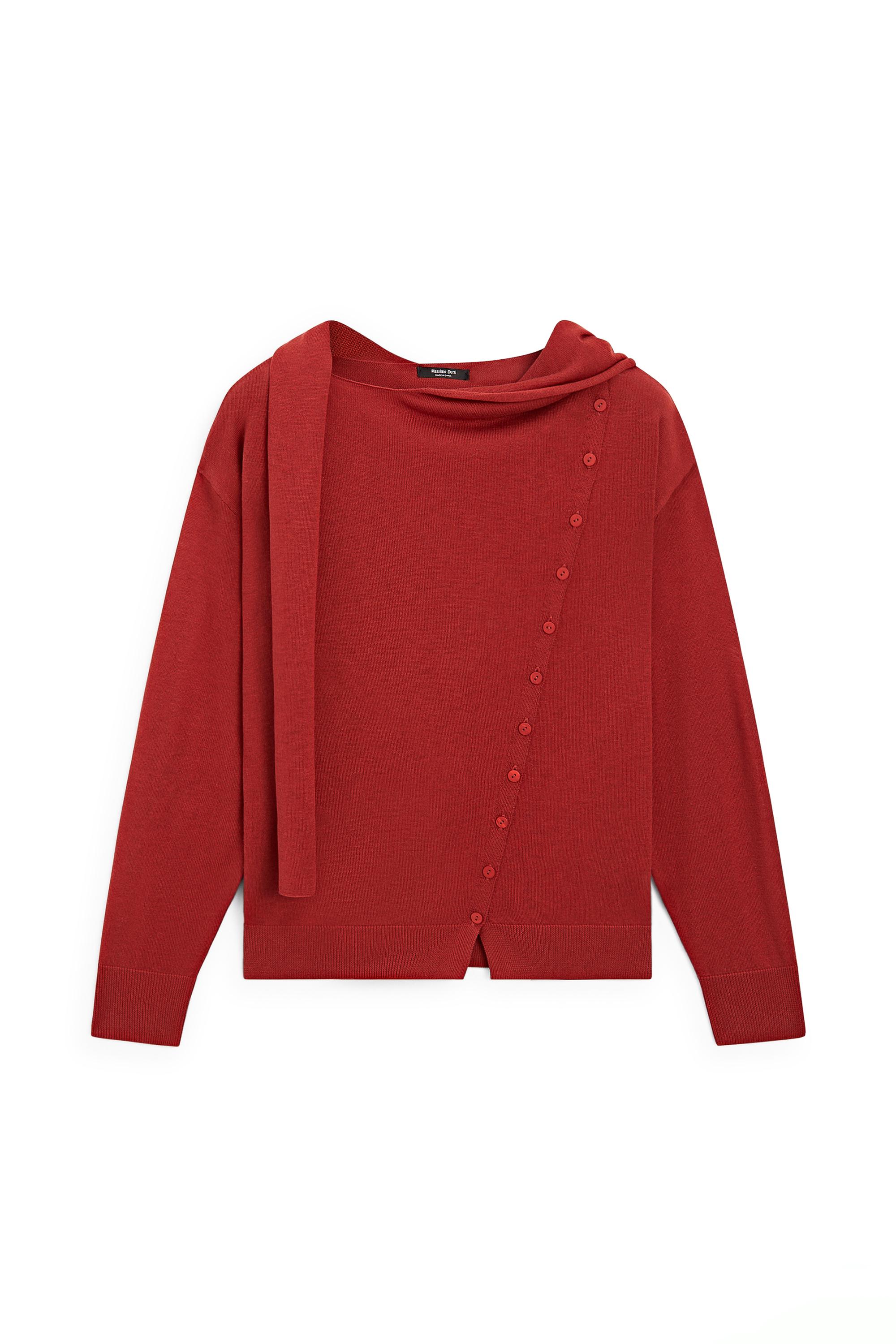 Cardigan with buttoned scarf detail — RED