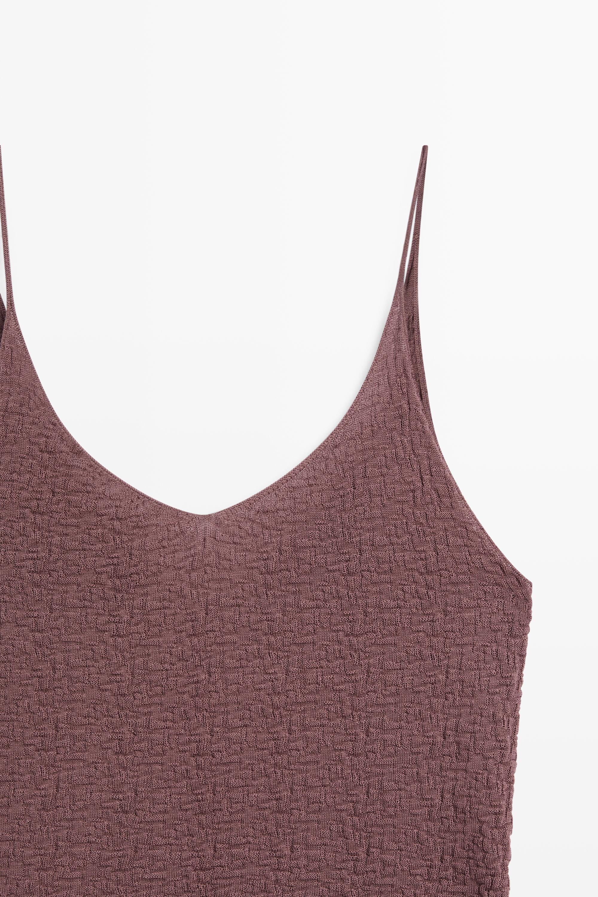 100% cotton textured strappy top — PINK MARL