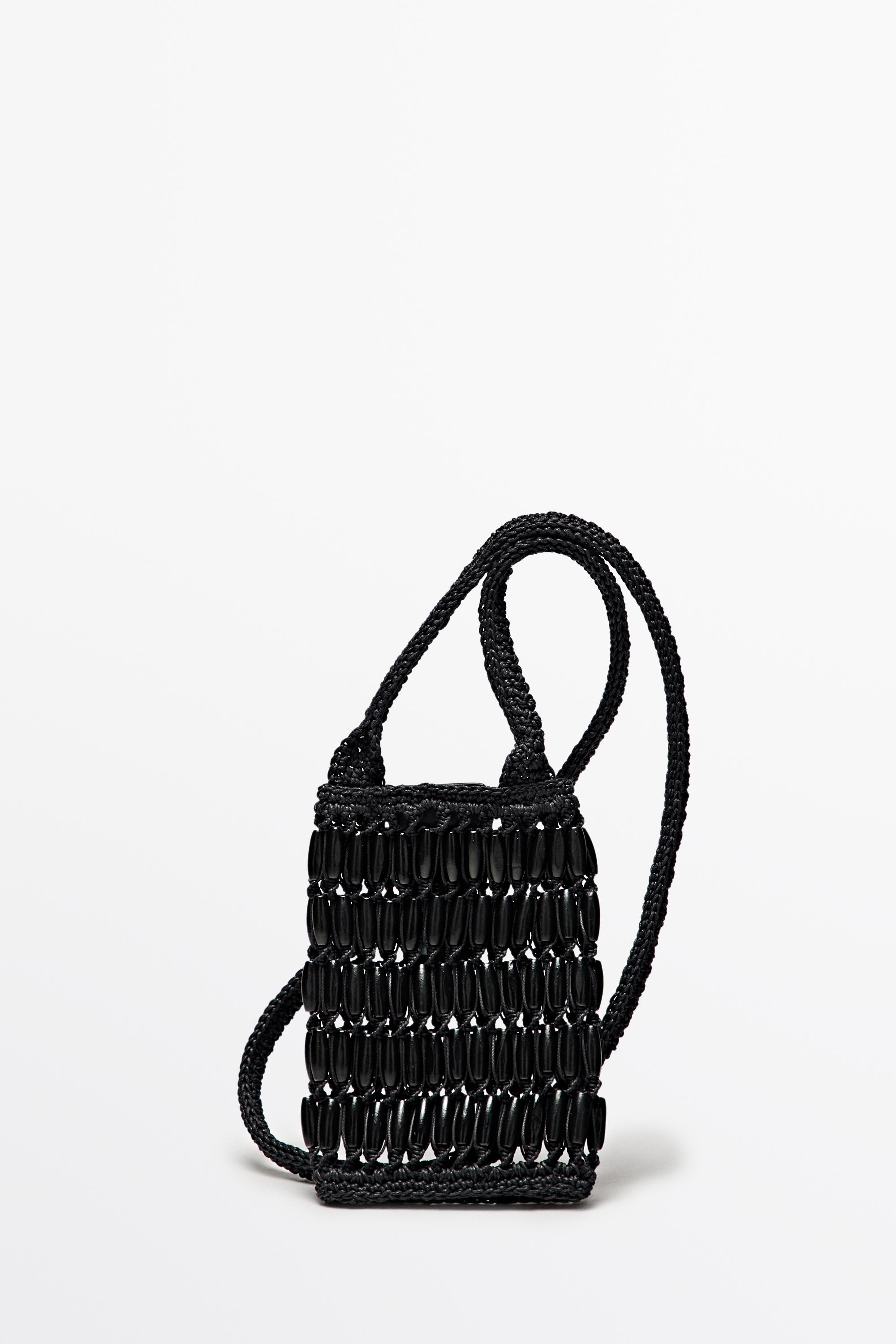Crossbody bag with wooden details — BLACK