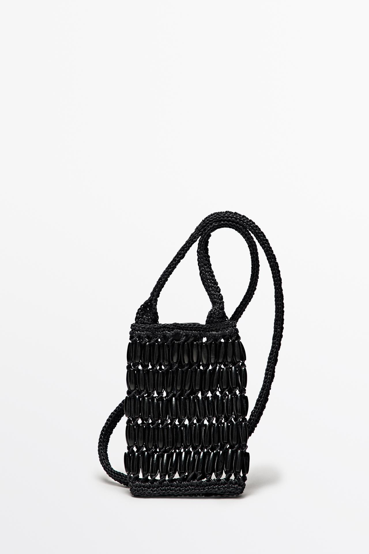 Crossbody bag with wooden details — BLACK