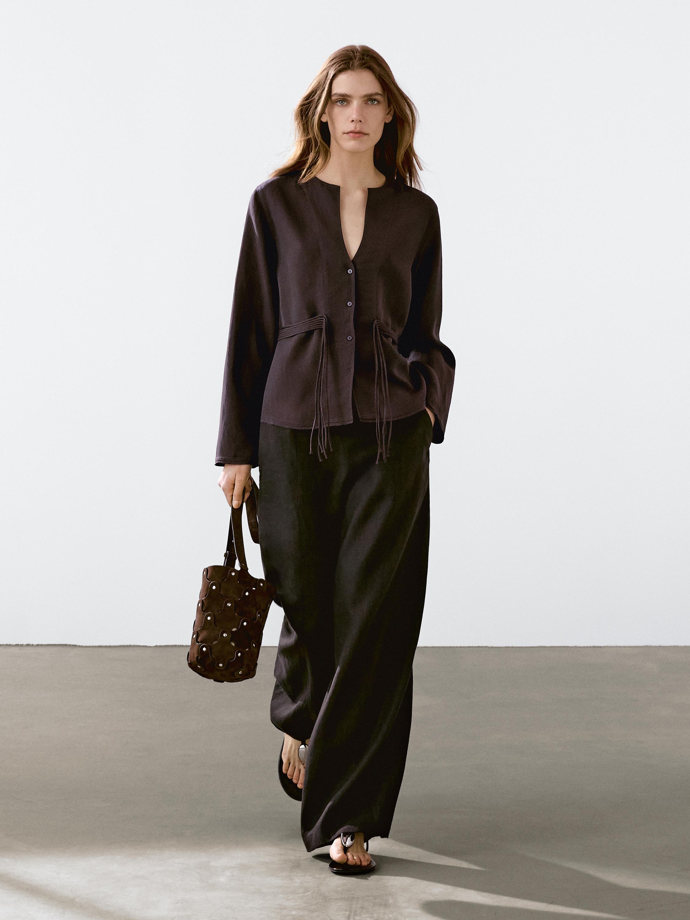 قميص فضفاض مفصل بحبل