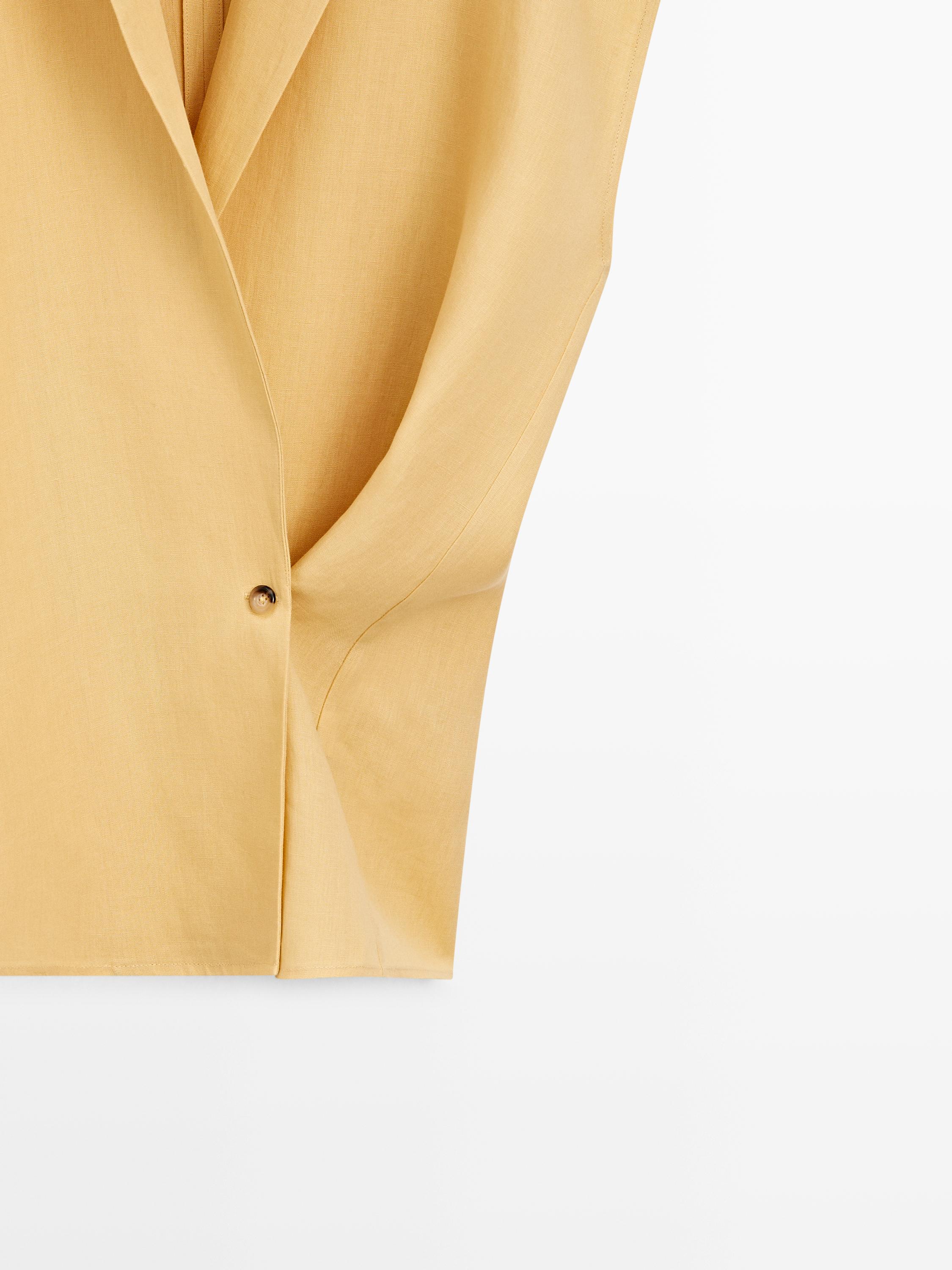 Linen double-breasted lapel vest — YELLOW