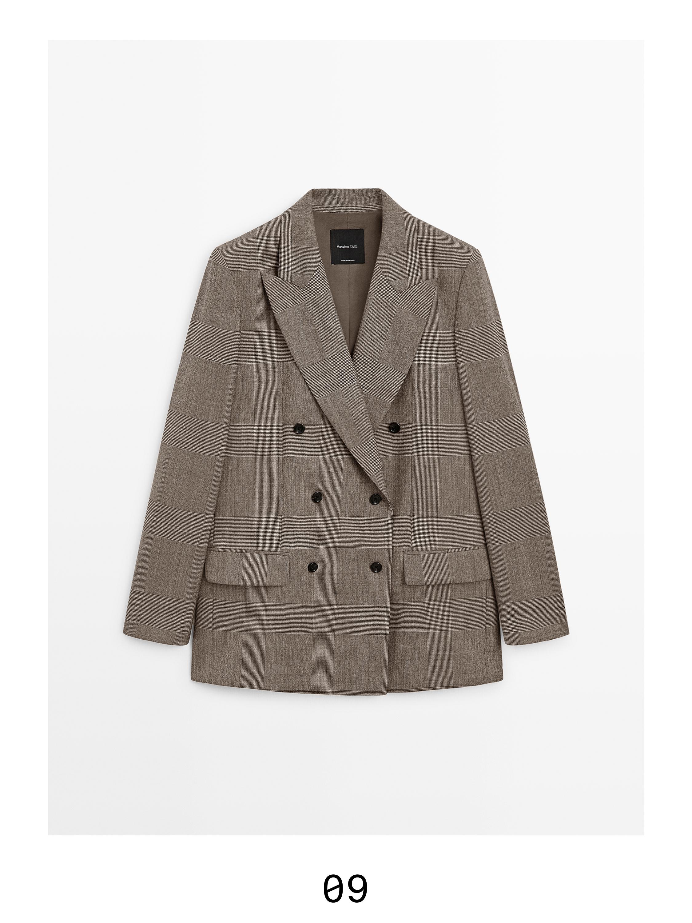 100% wool check suit blazer — BEIGE