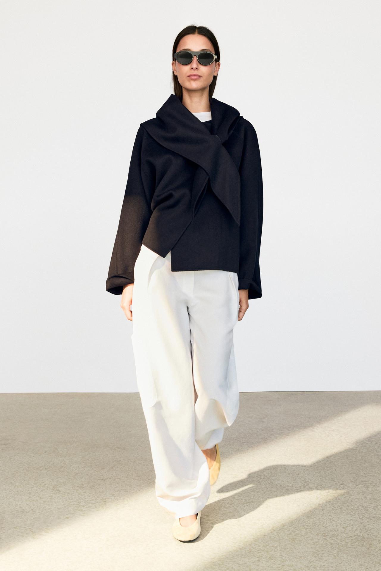 Short coat with scarf detail — NAVY BLUE