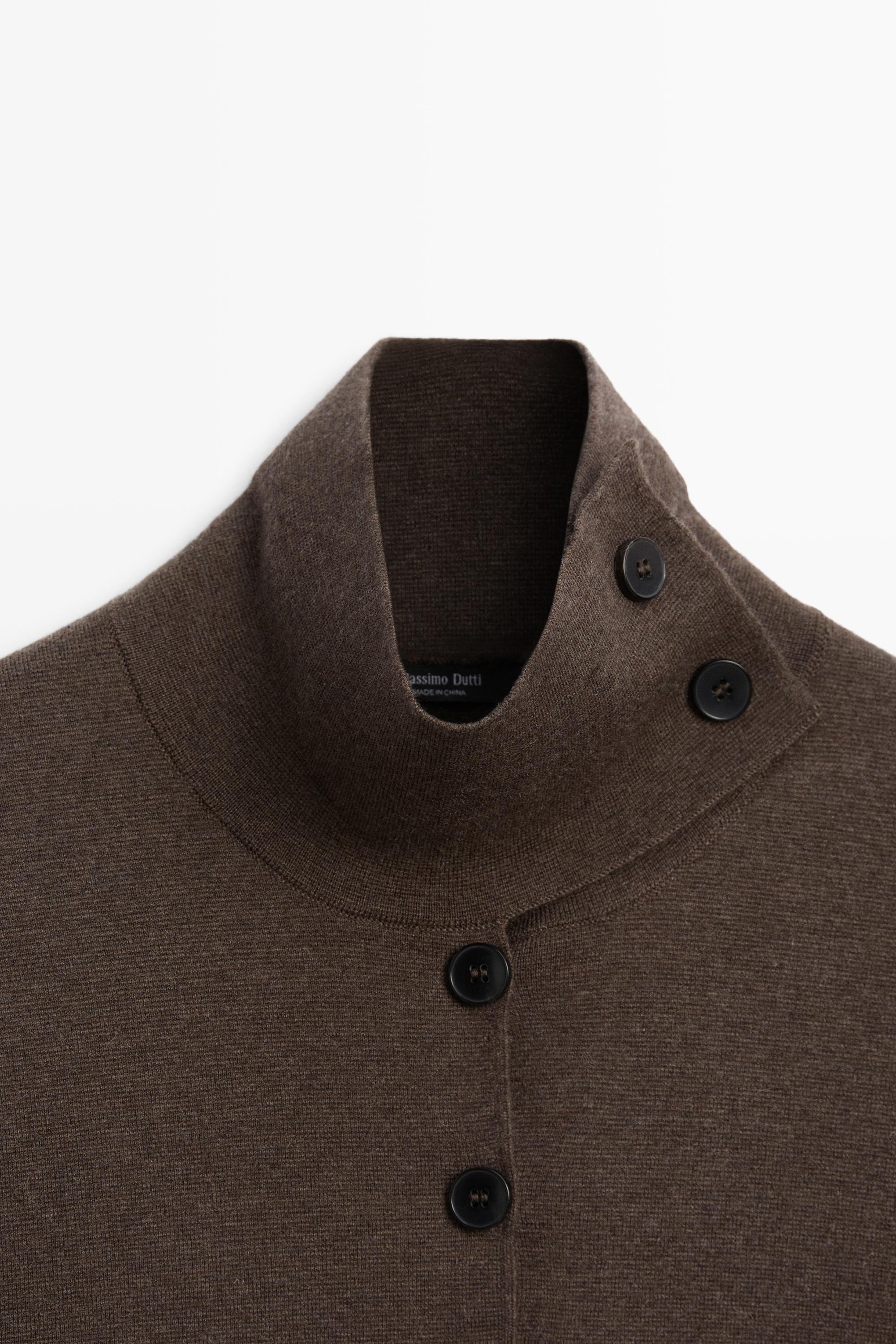 Knit cardigan with collar detail — CHOCOLATE BROWN