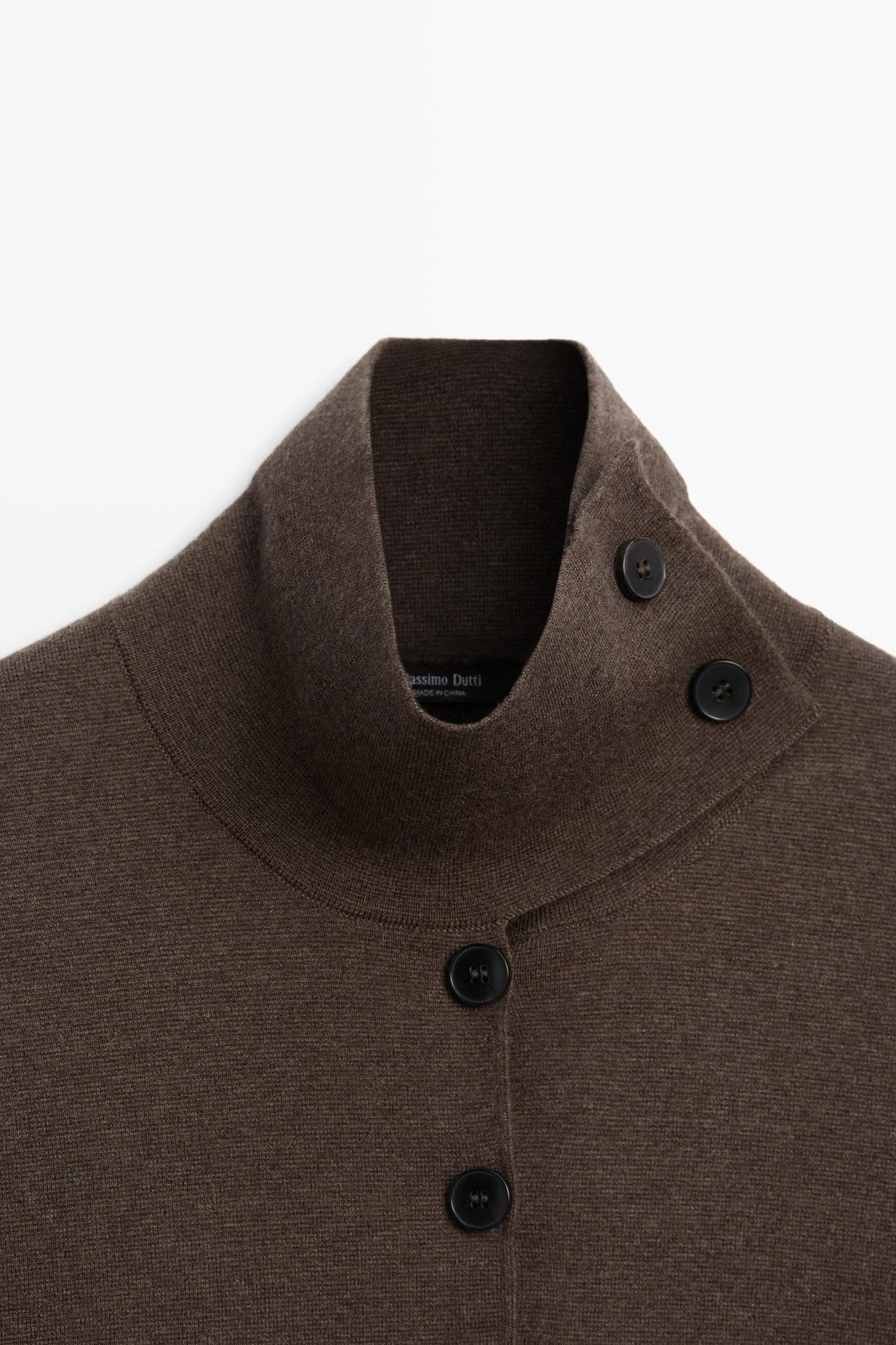 Knit cardigan with collar detail — CHOCOLATE BROWN