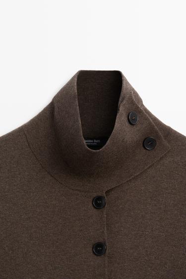 Knit cardigan with collar detail — CHOCOLATE BROWN 9