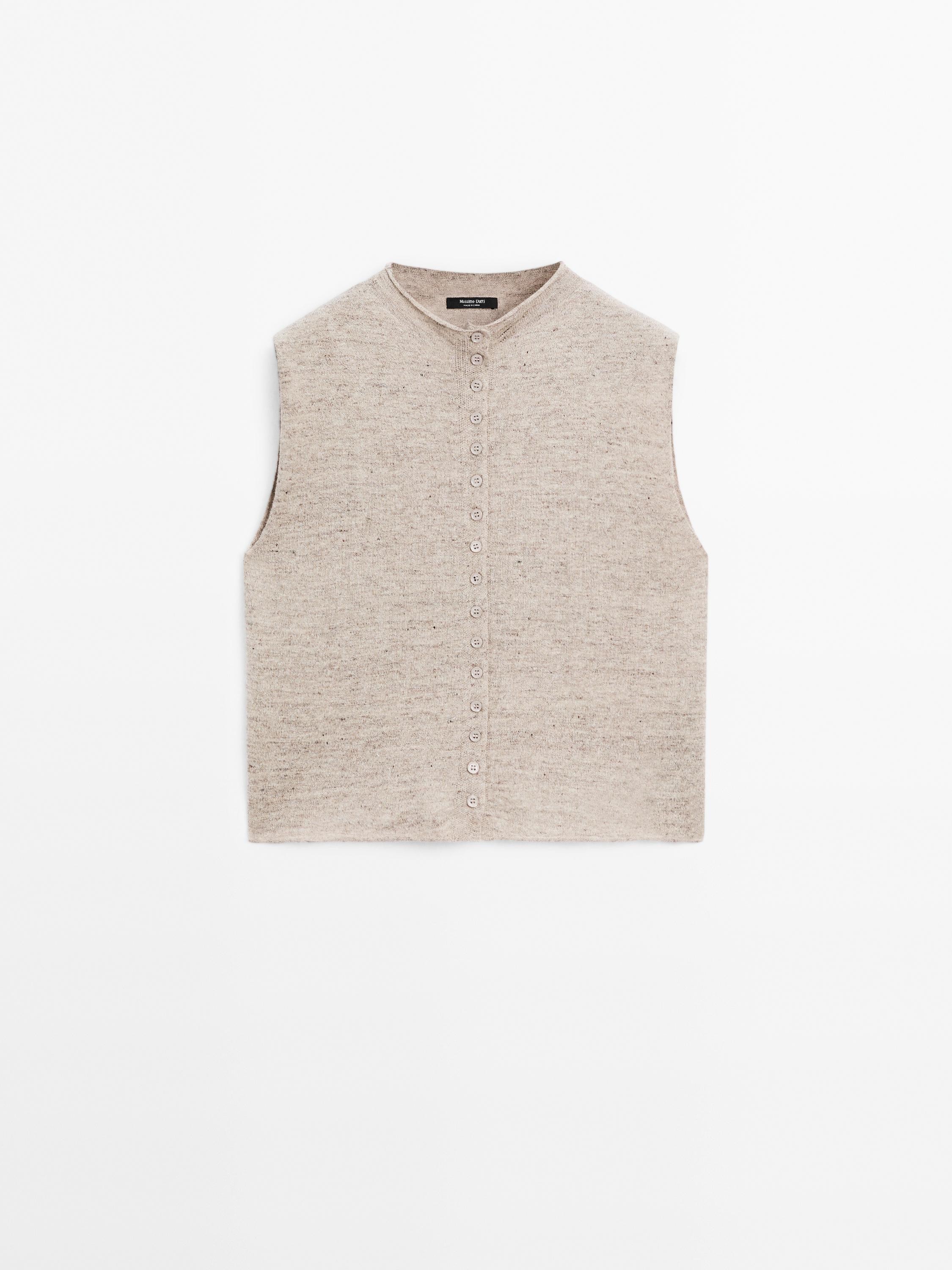 Melange linen blend knit vest