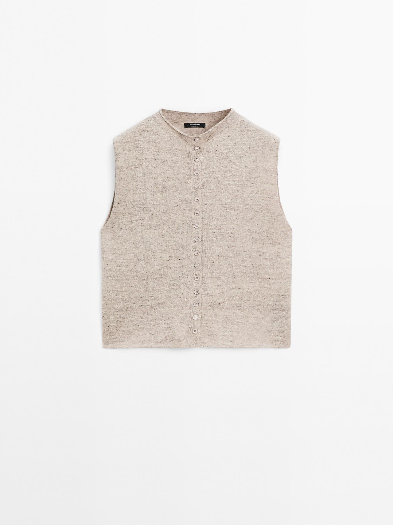 Massimo Dutti - Dames - Gemêleerd Tricot Gilet Van Linnenmix - Grijs - Xs