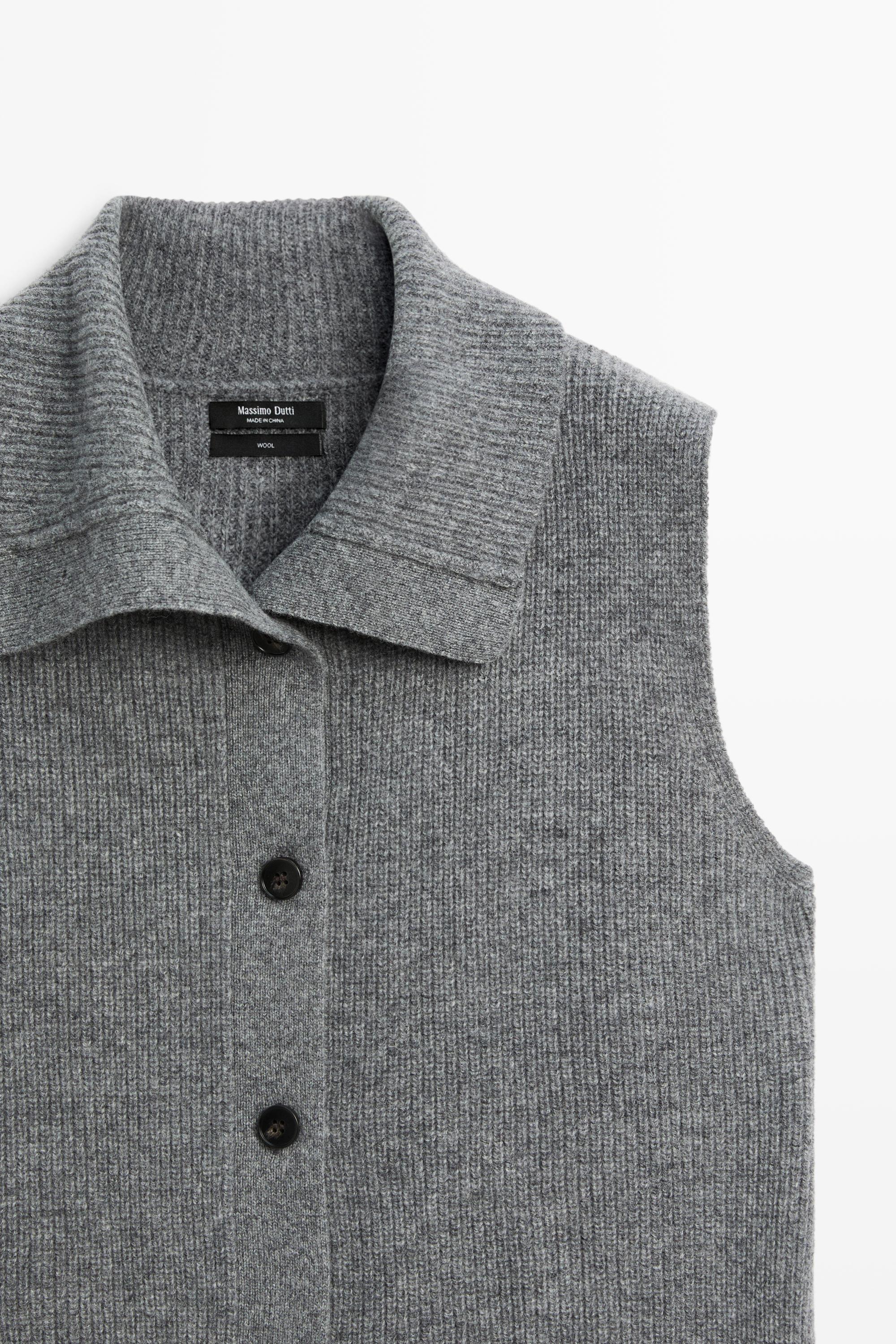 100% wool funnel neck knit vest — DARK GREY