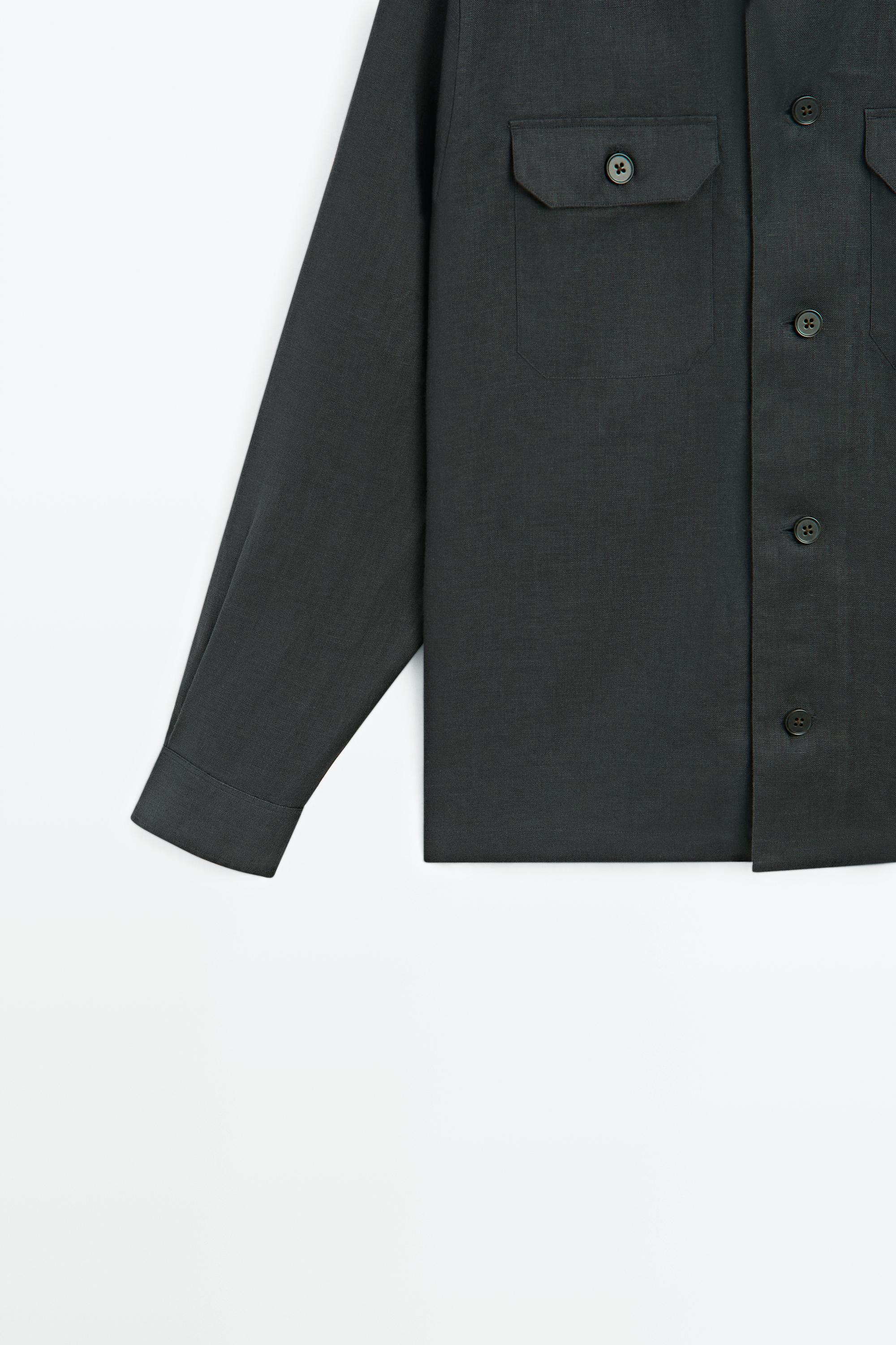 Total look linen overshirt with pockets — PETROL BLUE
