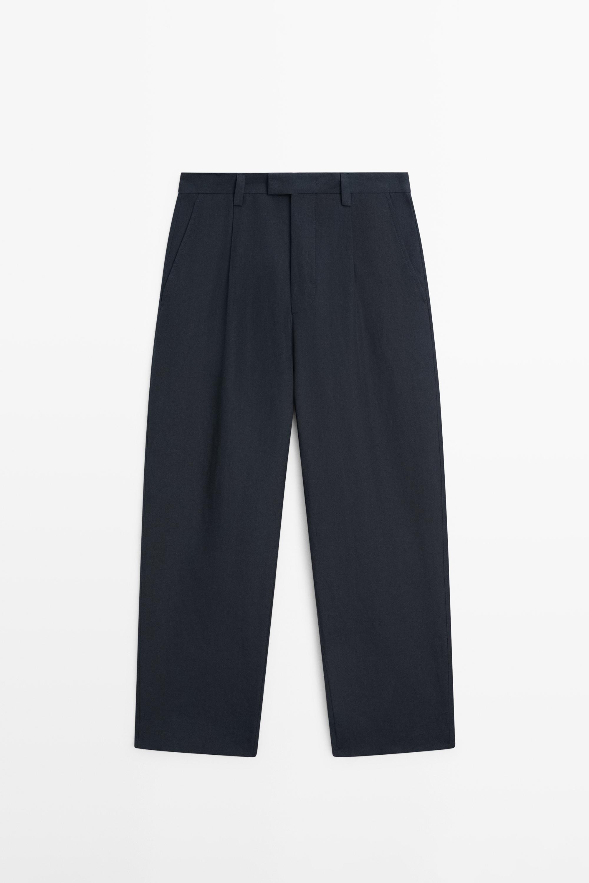 Darted 100% linen trousers