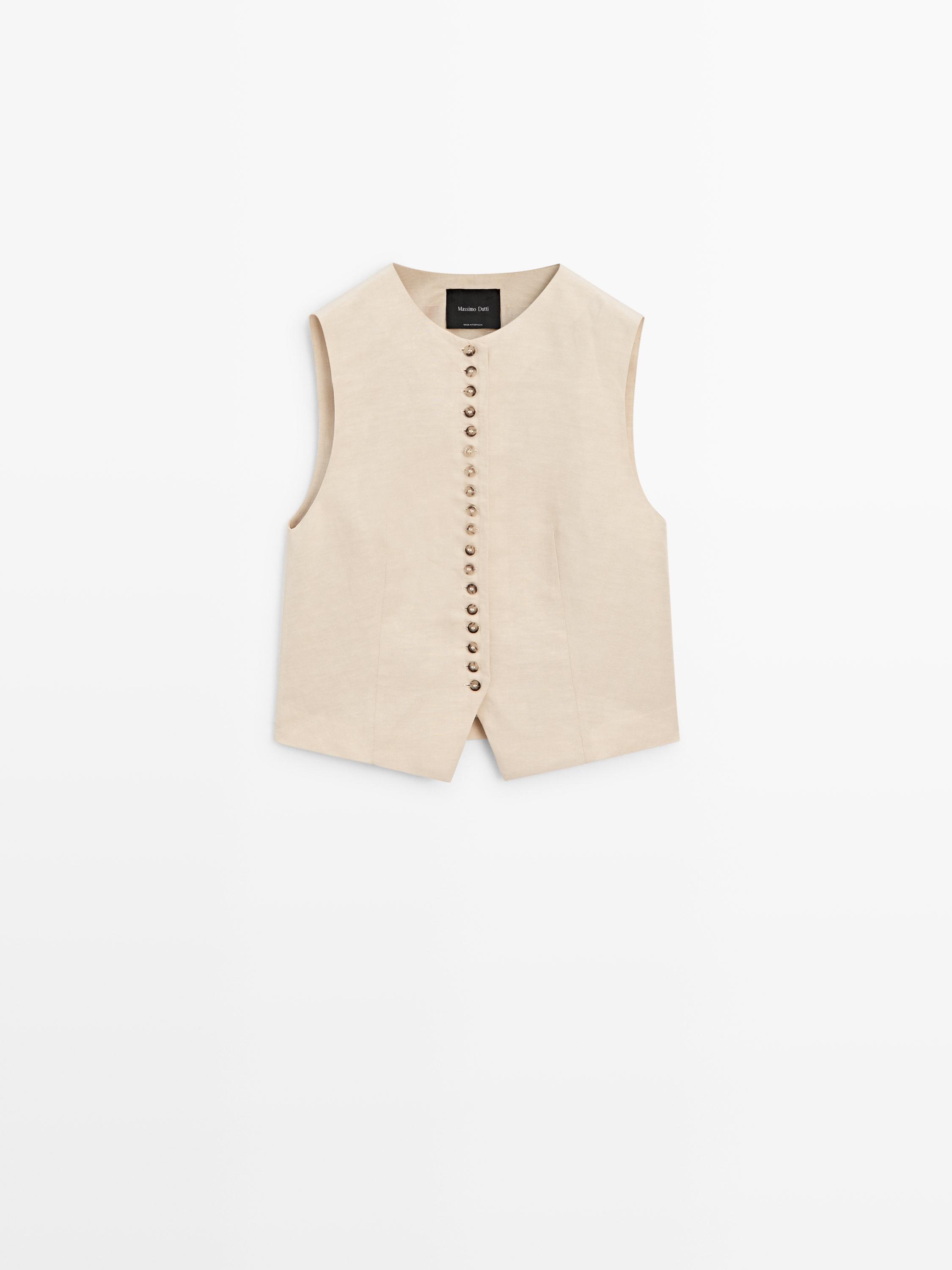Buttoned linen blend waistcoat