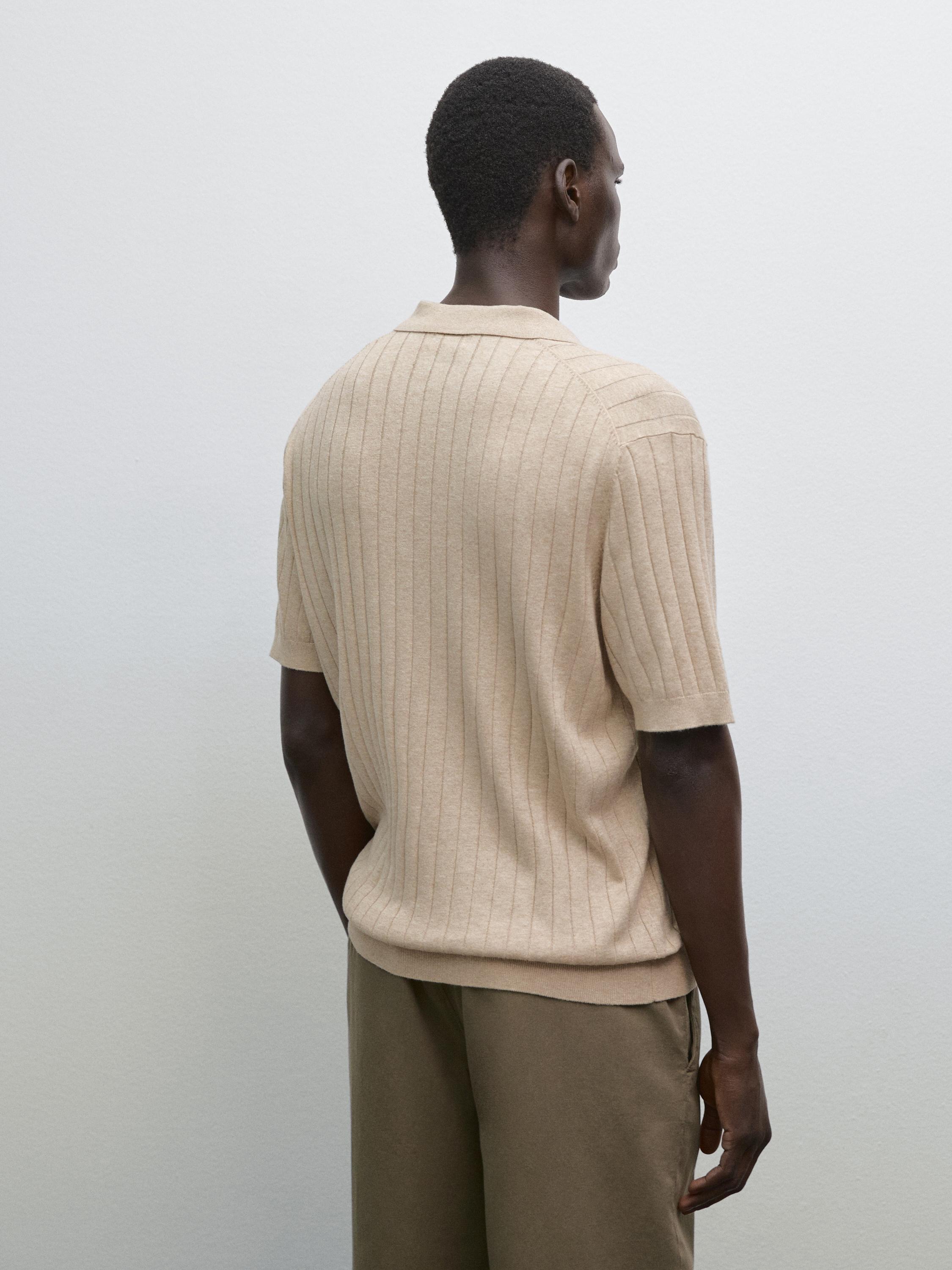 Ribbed knit polo shirt