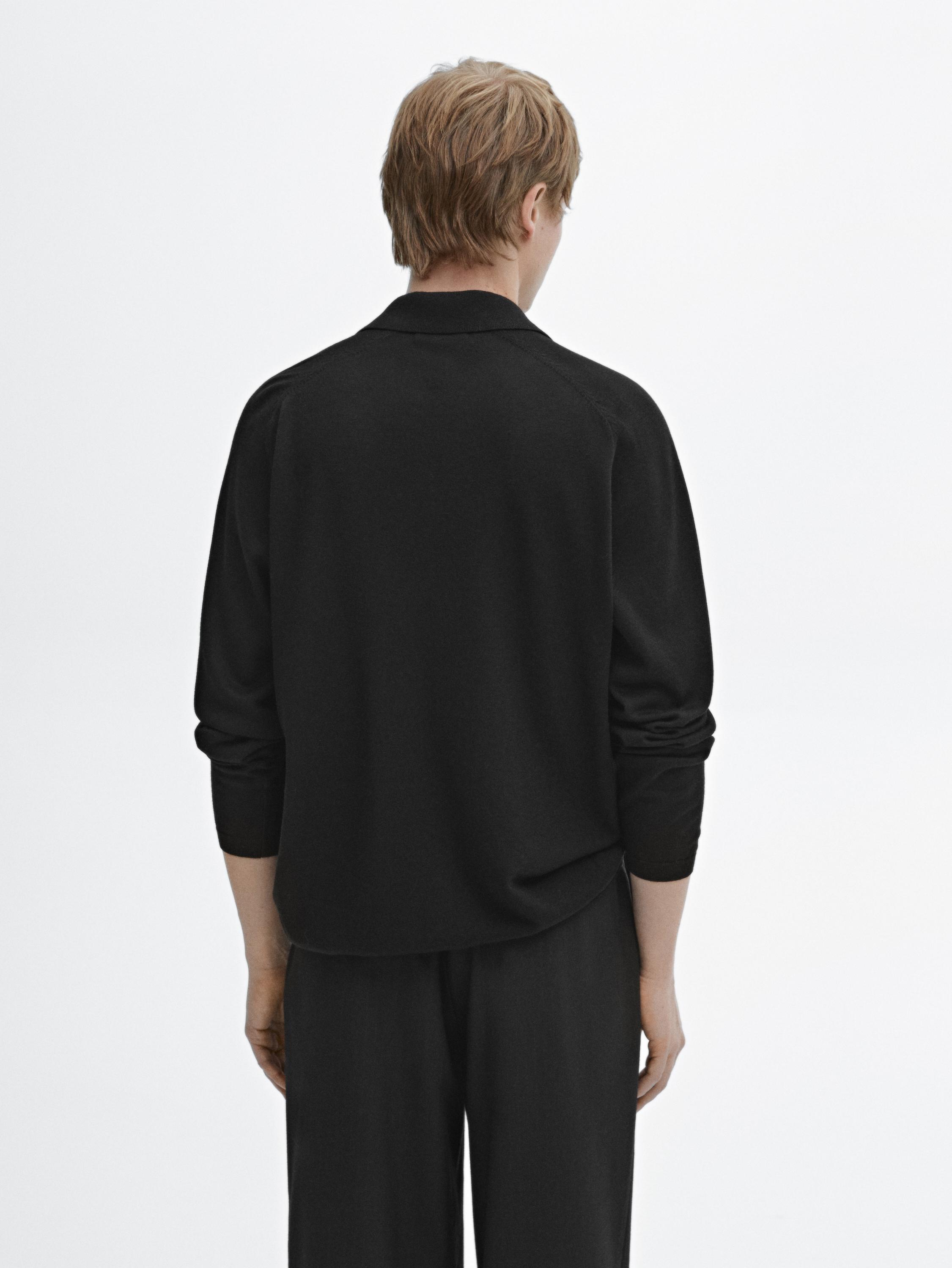 Wool blend knit sweater with polo collar