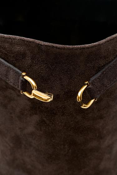 Split suede leather equestrian boot — BROWN 8