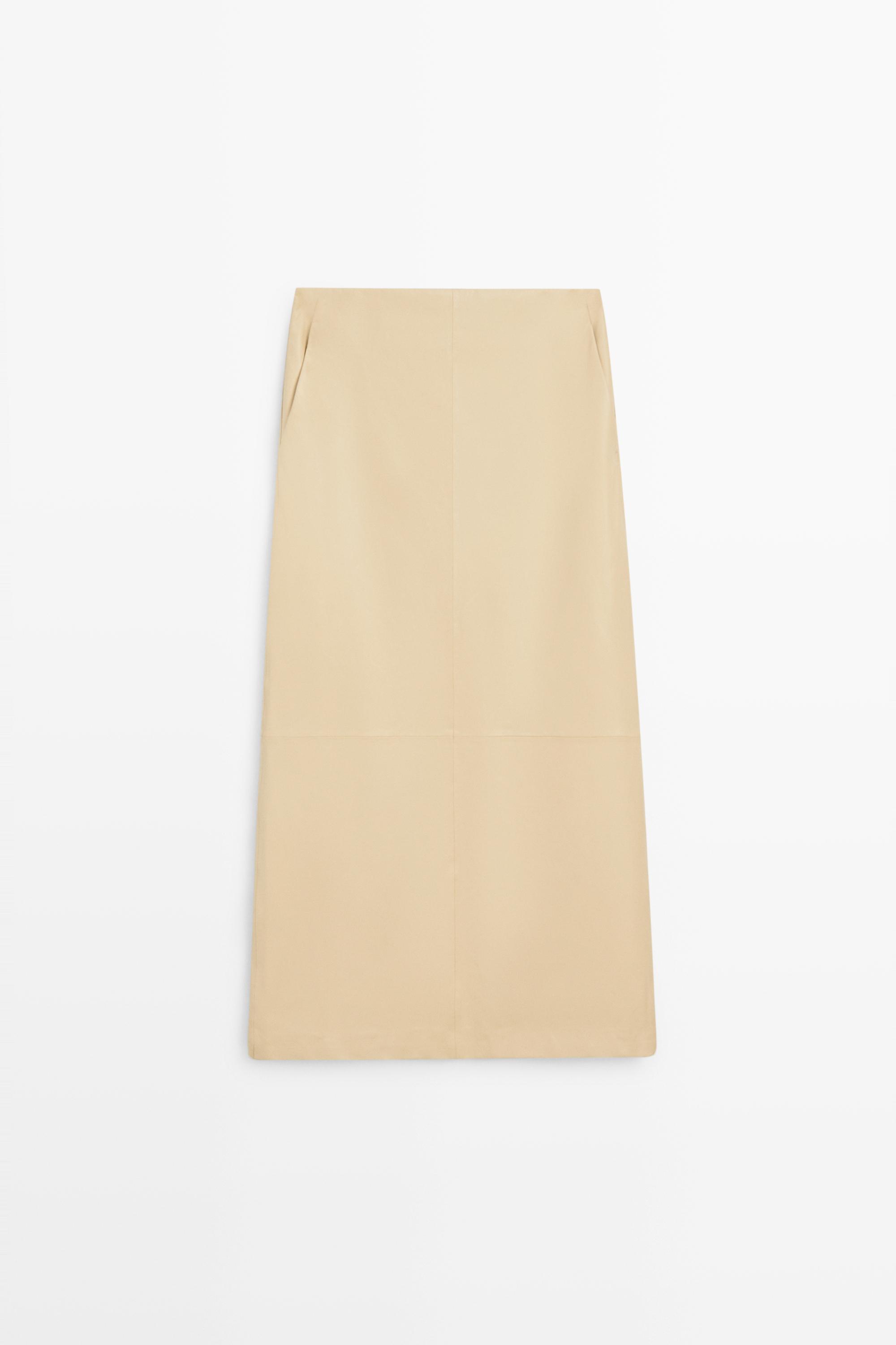 Nappa leather midi skirt — Vanilla