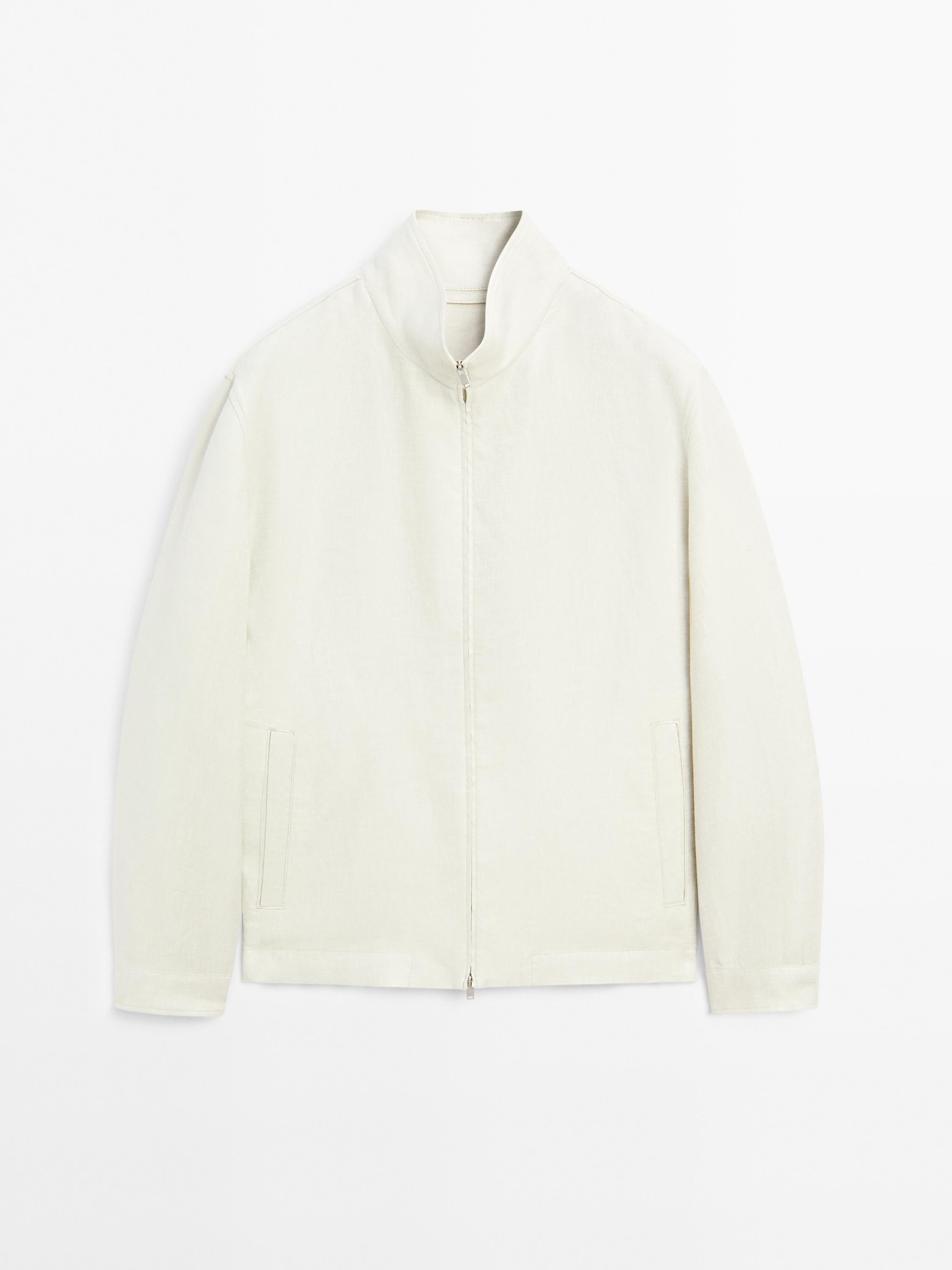 100% linen stand collar jacket