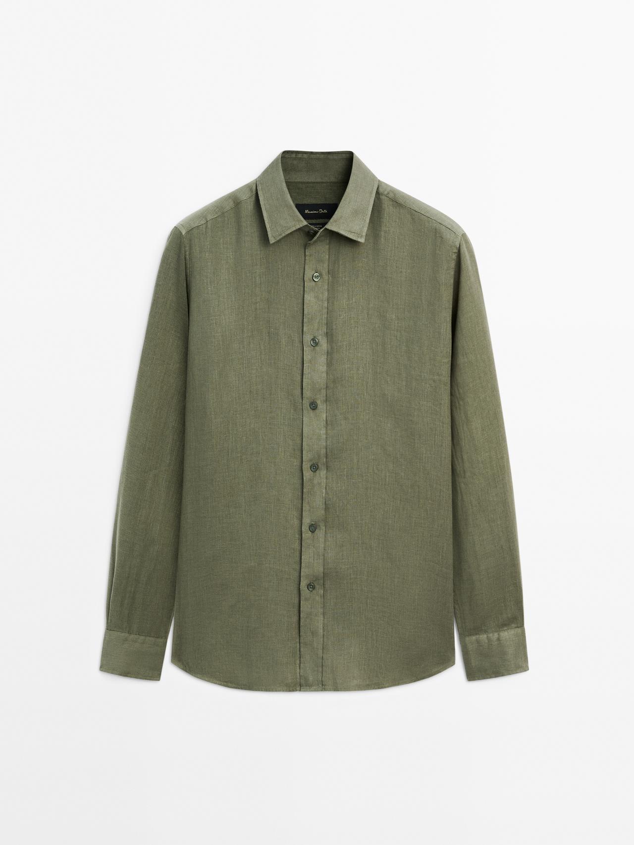 Massimo Dutti - Herre - Regular Fit Skjorte I 100 % Hør - Grøn - L