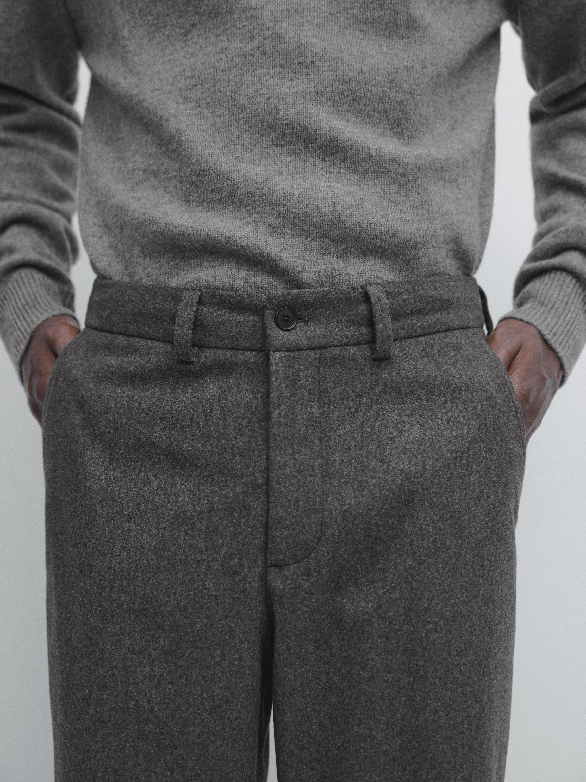 Wool blend flannel trousers — GREY