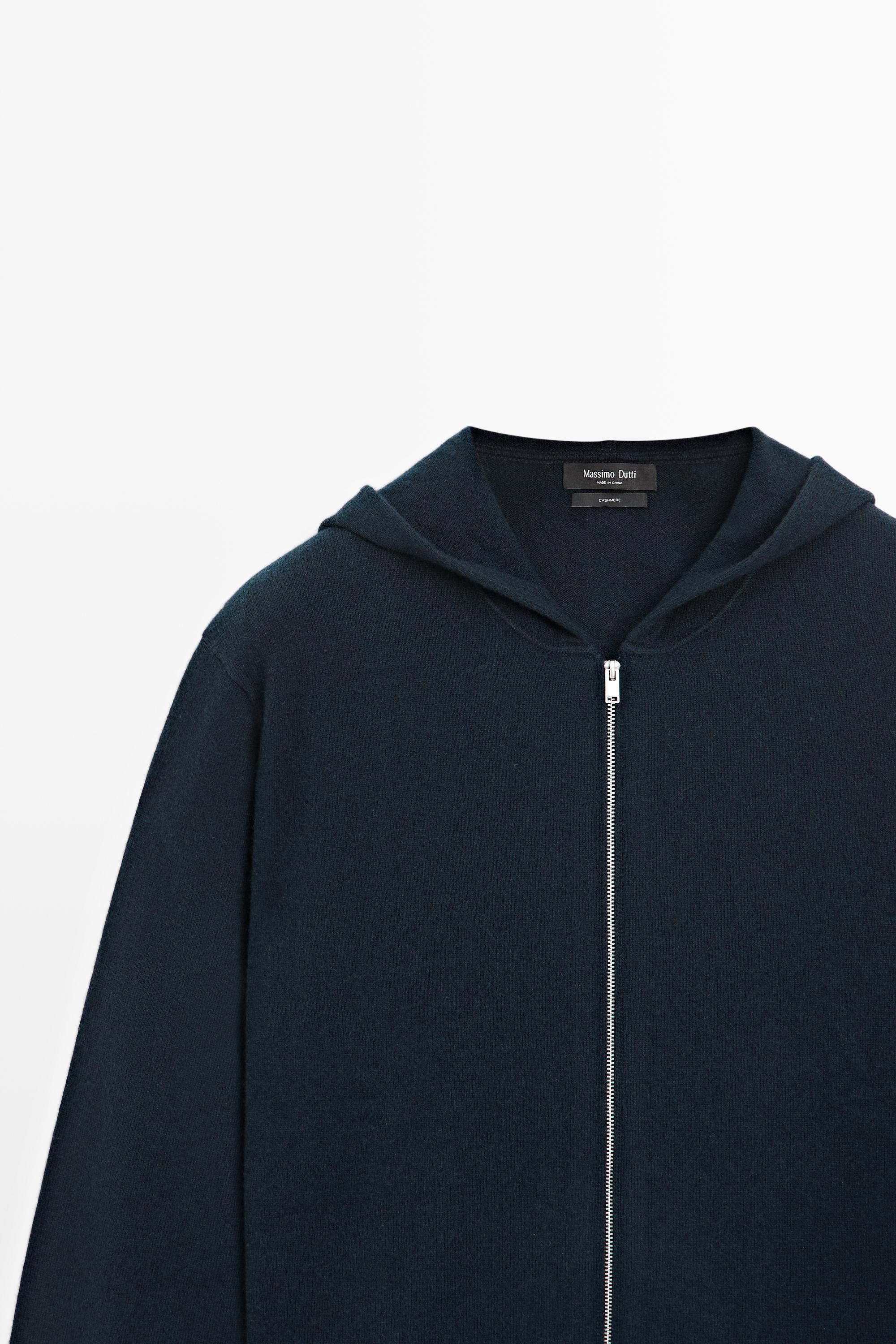 100% cashmere hooded knit cardigan — NAVY BLUE