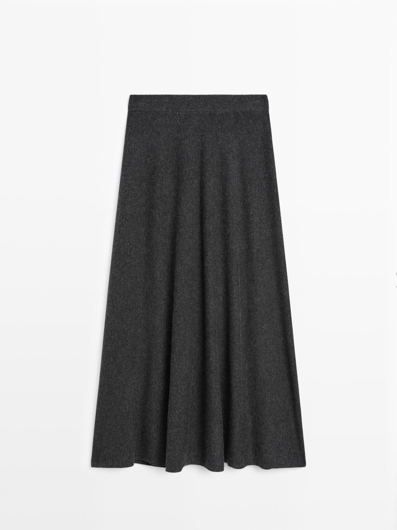 Massimo Dutti - Dames - Lange Klokkende Rok Van Wolmix - Antracietgrijs - Xs