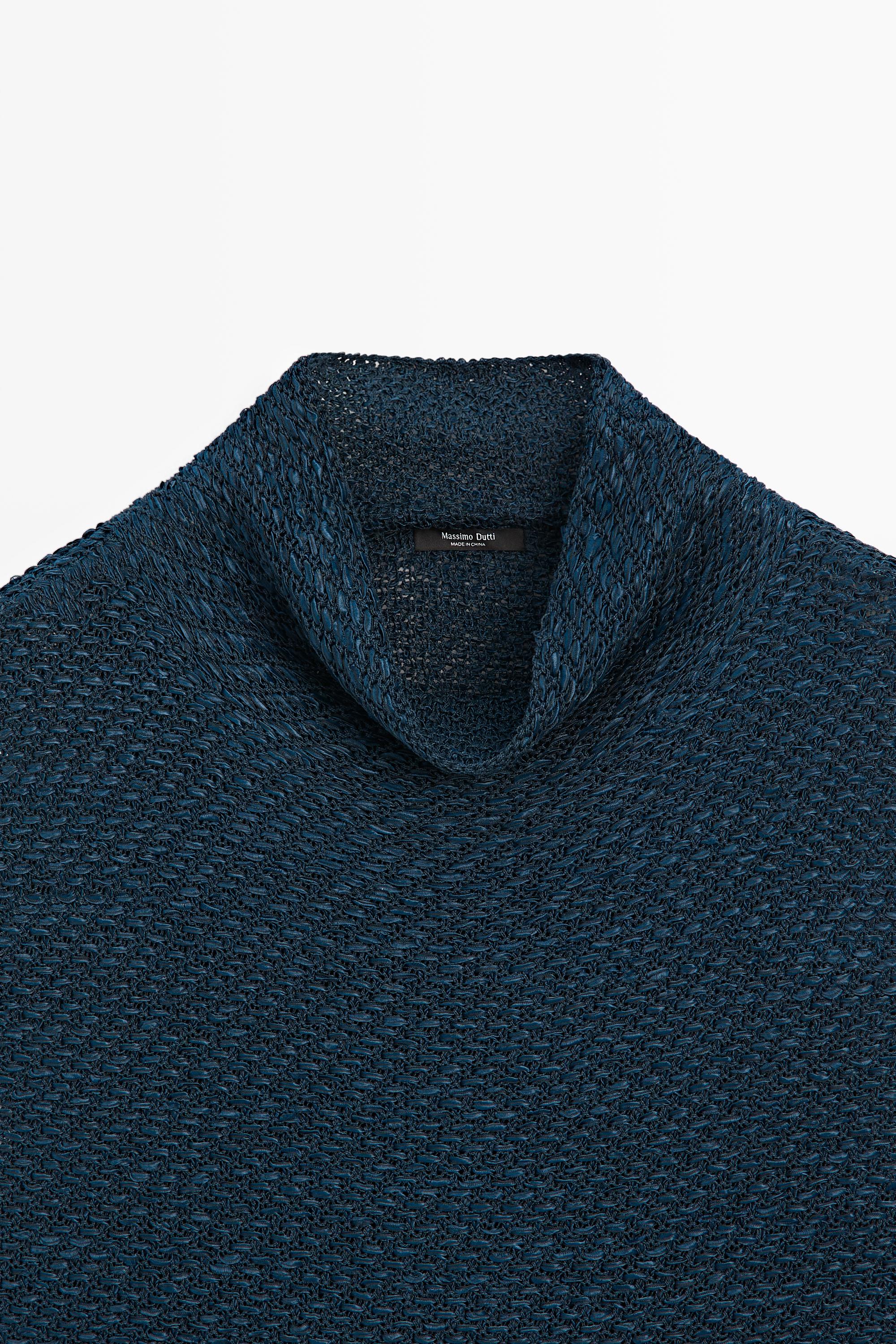 Cotton blend roll neck top — Dark Blue