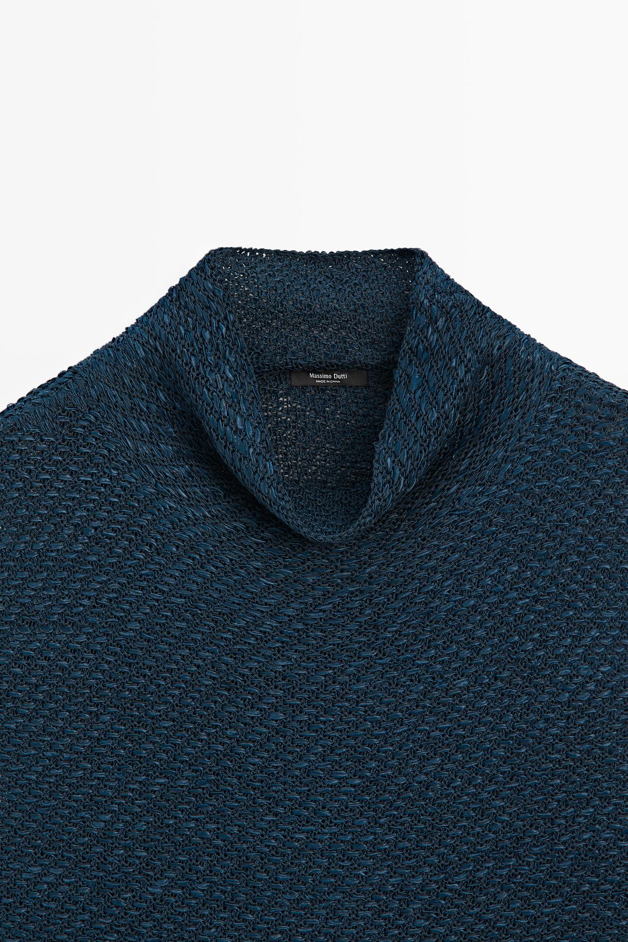 Cotton blend roll neck top — Dark Blue