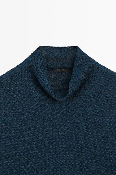 Cotton blend roll neck top — Dark Blue 9