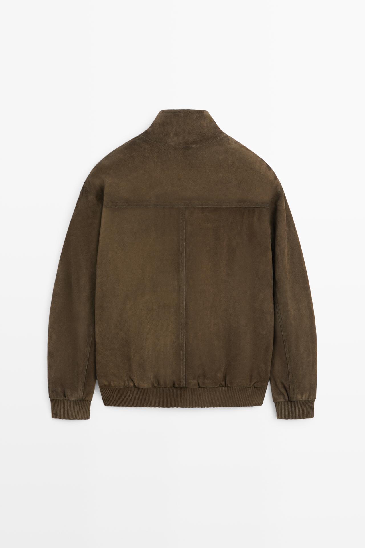 Suede jacket with pocket detail — KHAKI