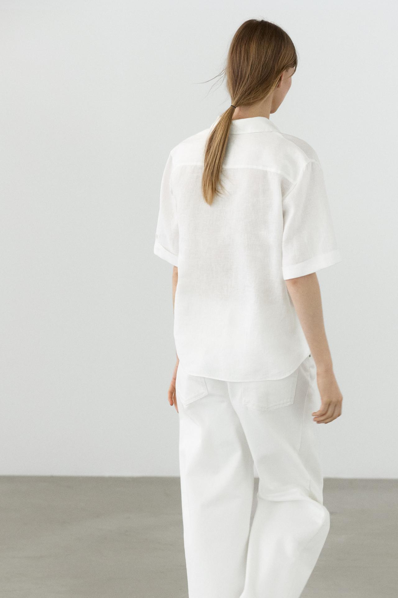 Short sleeve linen polo shirt — WHITE