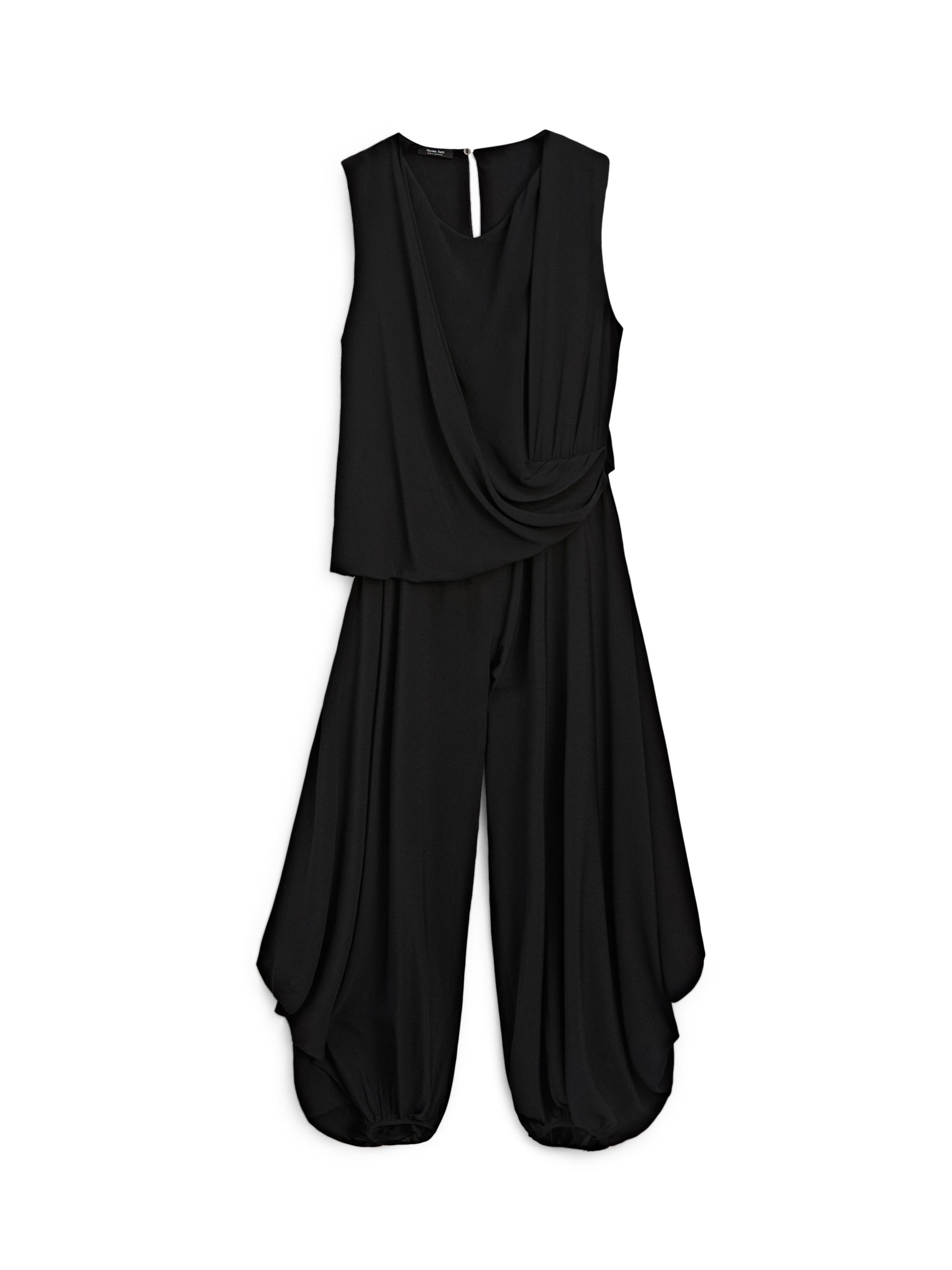 Flowing semi-sheer jumpsuit dress — BLACK