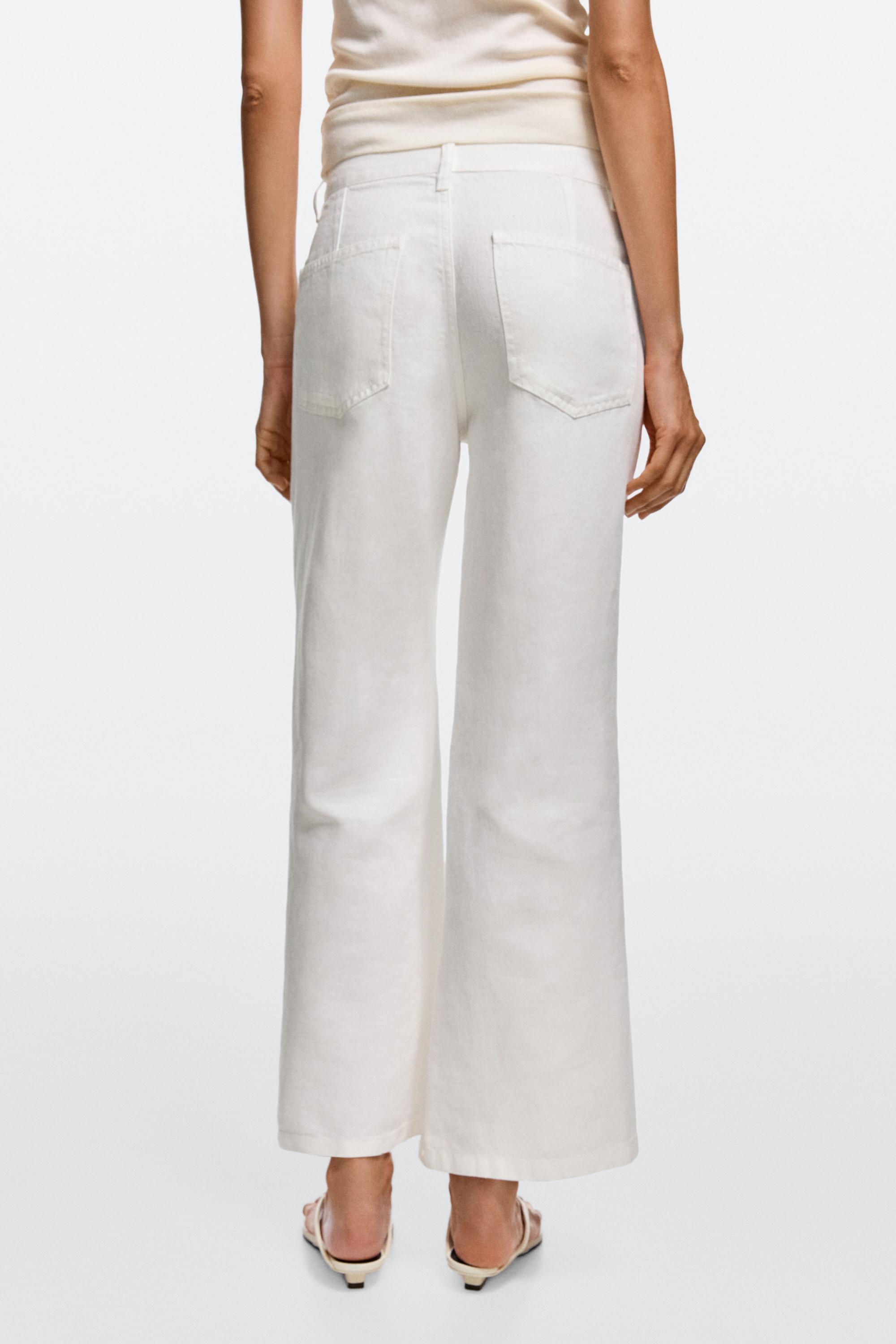 100% linen cropped flare fit pants — Off white