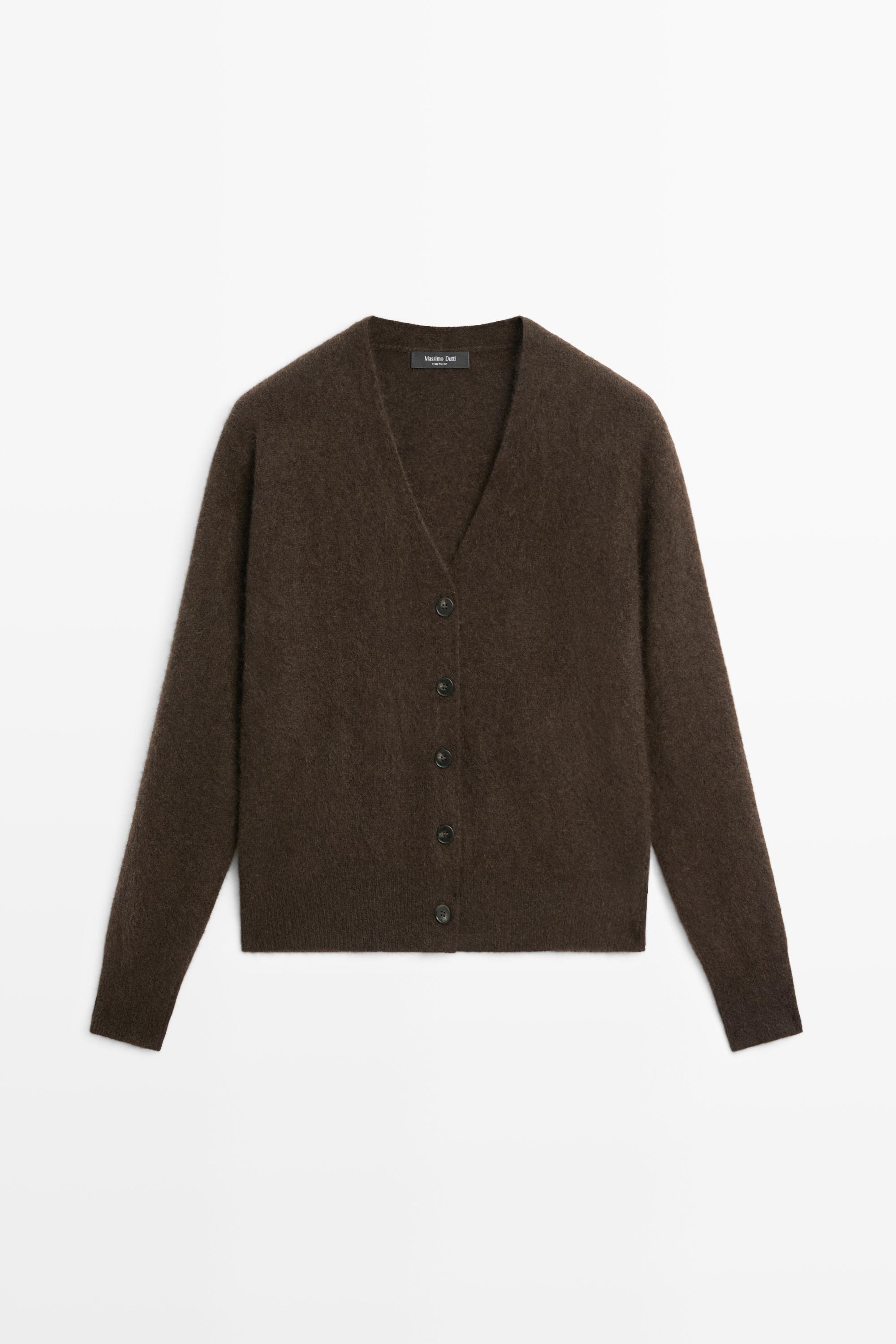 Brushed wool-blend V-neck knit cardigan