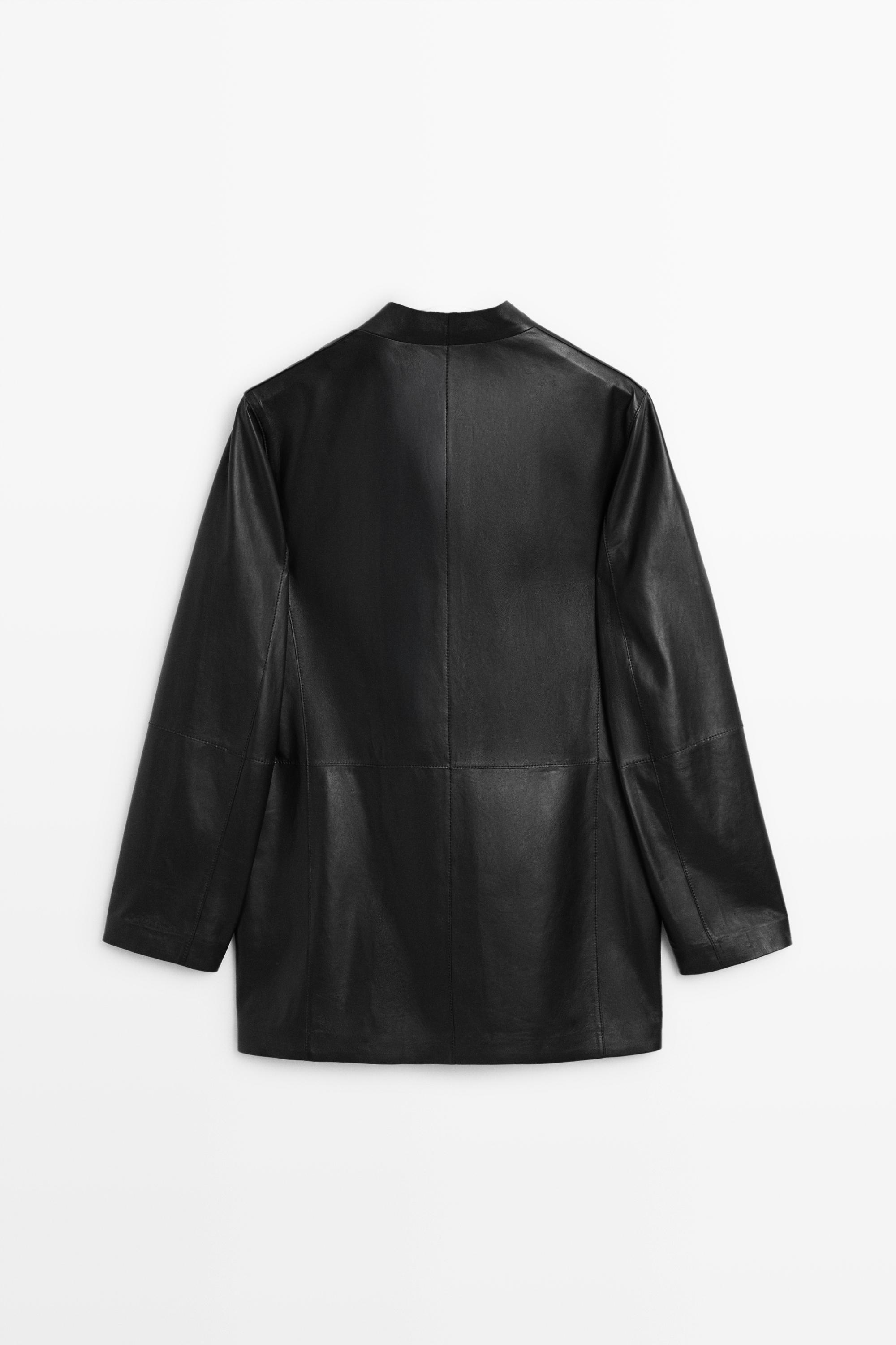 Single-button 100% nappa leather blazer — BLACK