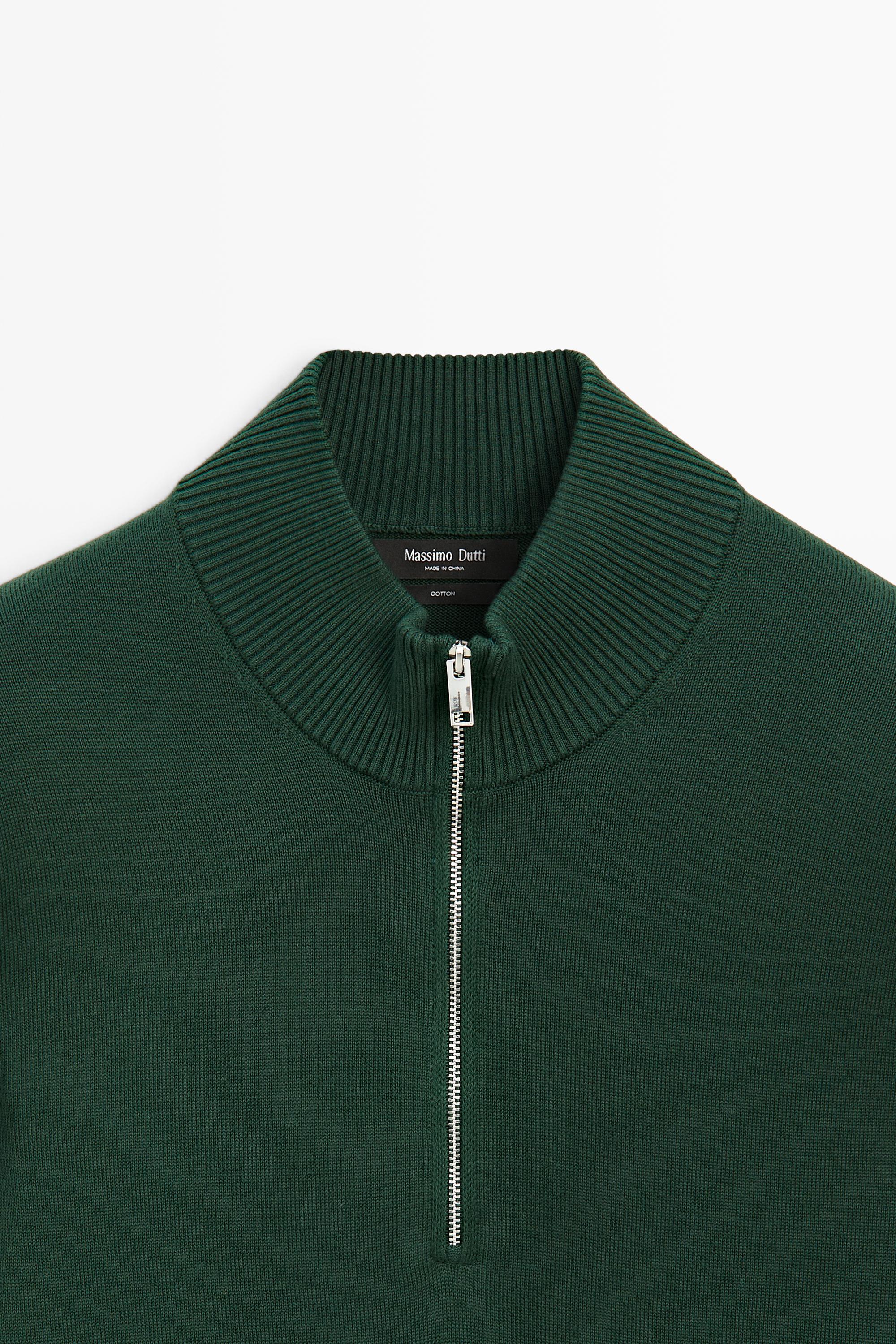 Mock neck zip knit sweater — KHAKI