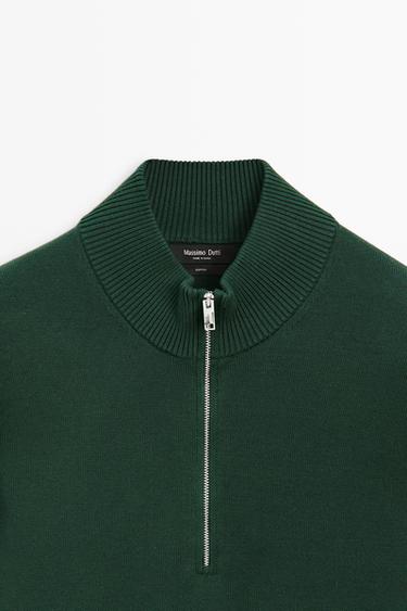 Mock neck zip knit sweater — KHAKI 9