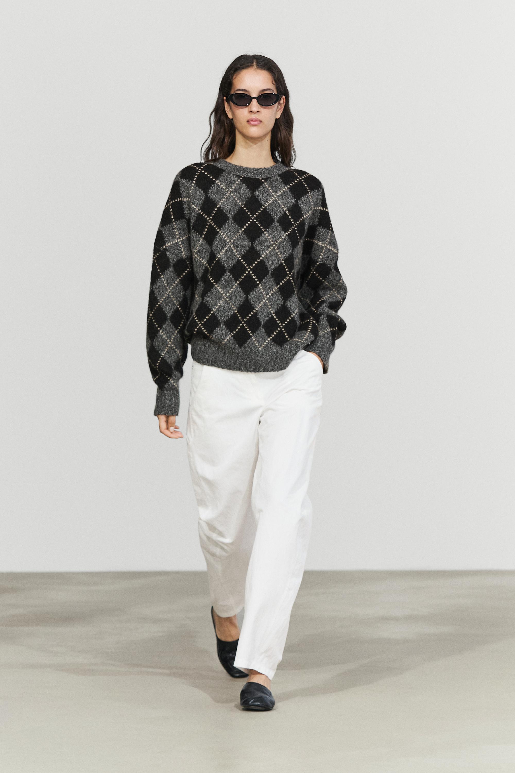 Strickpullover mit Rautenmuster und Kaschmir