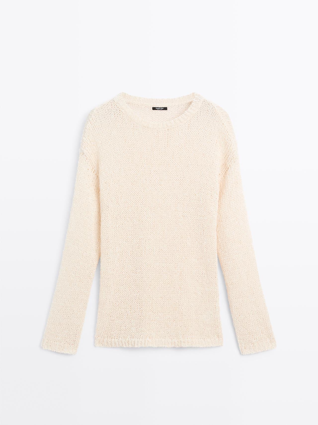Massimo Dutti - Dame - Oversize Trøje Med Hulmønster - Sand - S