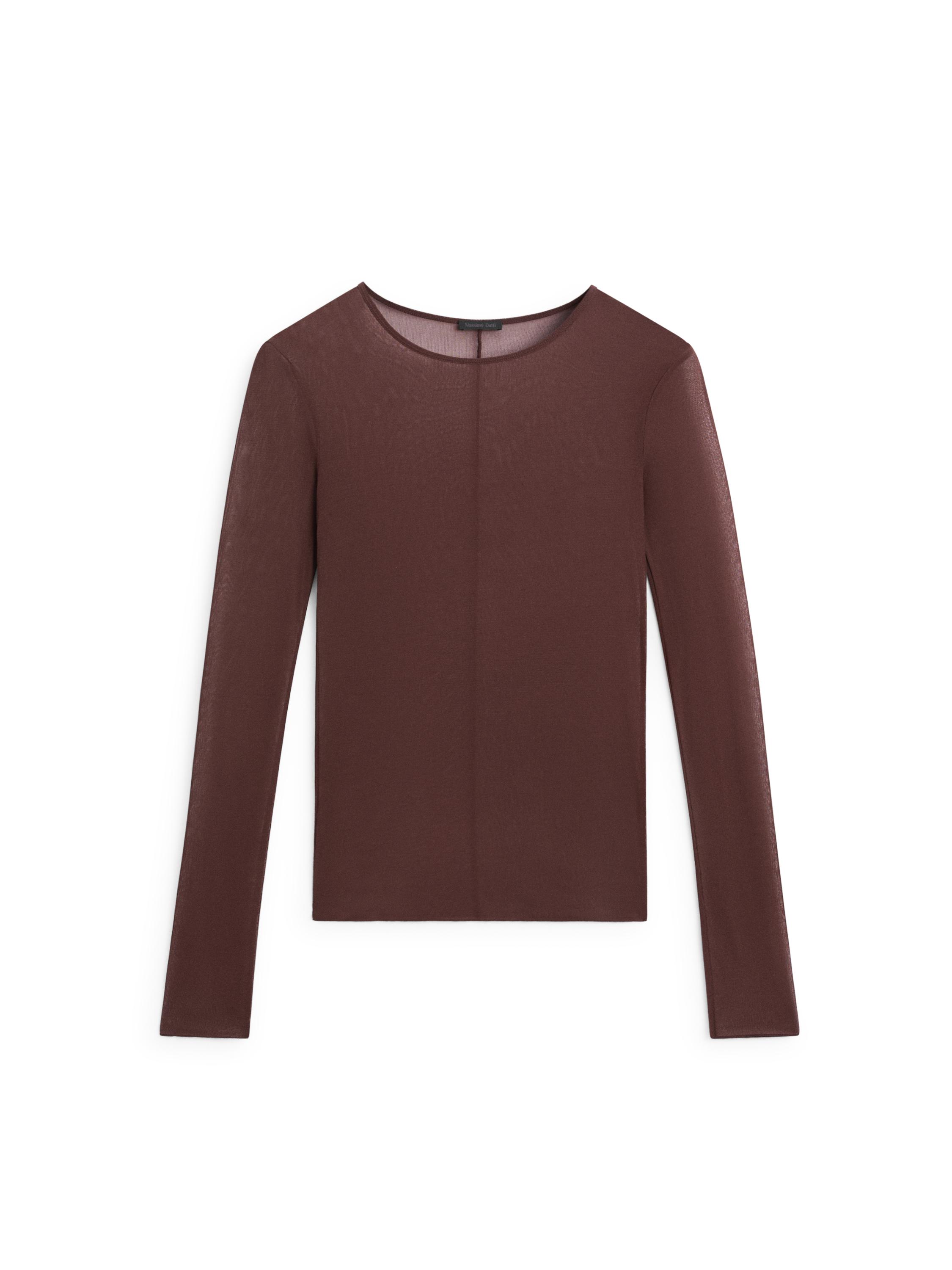 Long sleeve silk T-shirt — BROWN