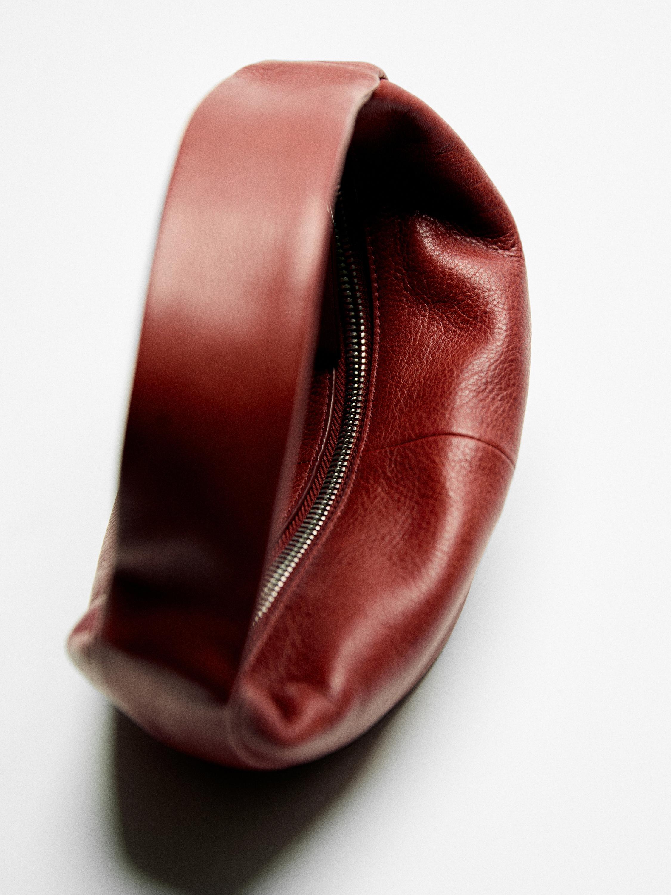 Mini nappa leather half-moon bag — RED