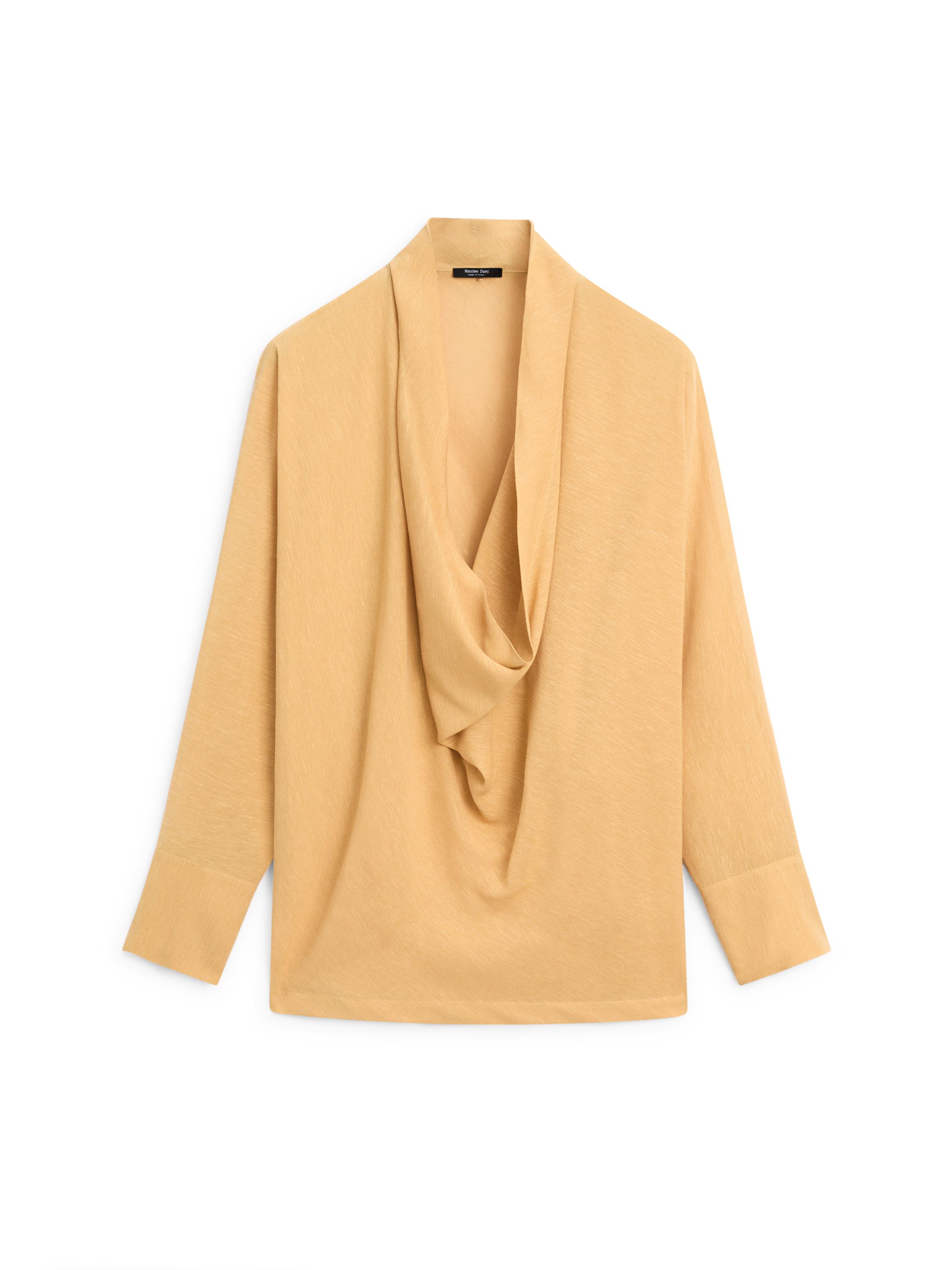 Flowing blouse with draped neckline — MUSTARD YELLOW
